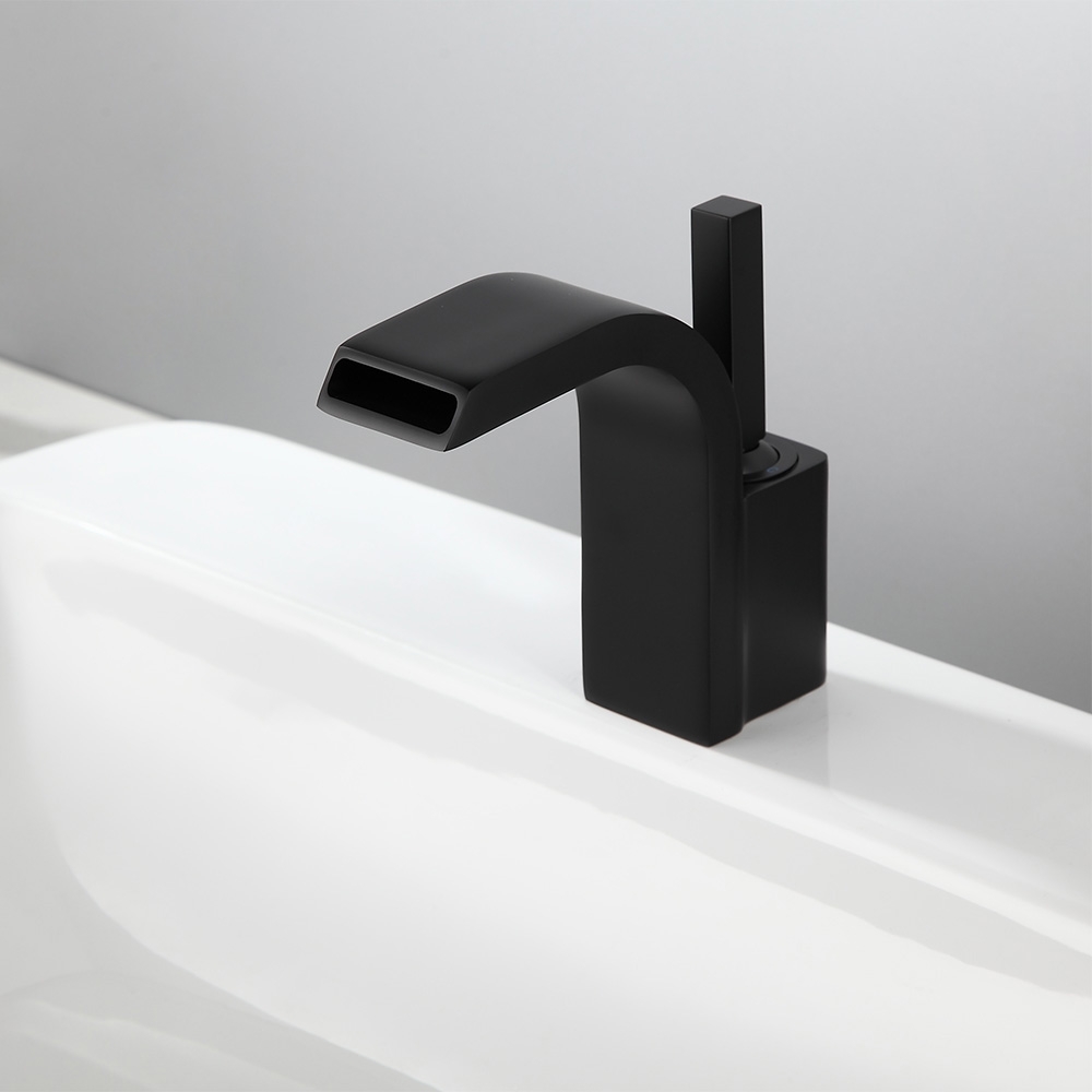 HMR - Spout Single Joystick Handle Sink Faucet in Matte Black