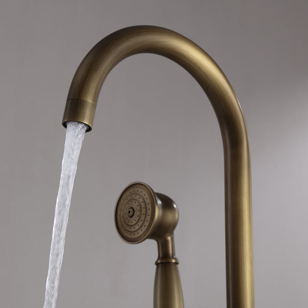 HMR - Swirling Spout Freestanding Tub Faucet with Handshower in Brass