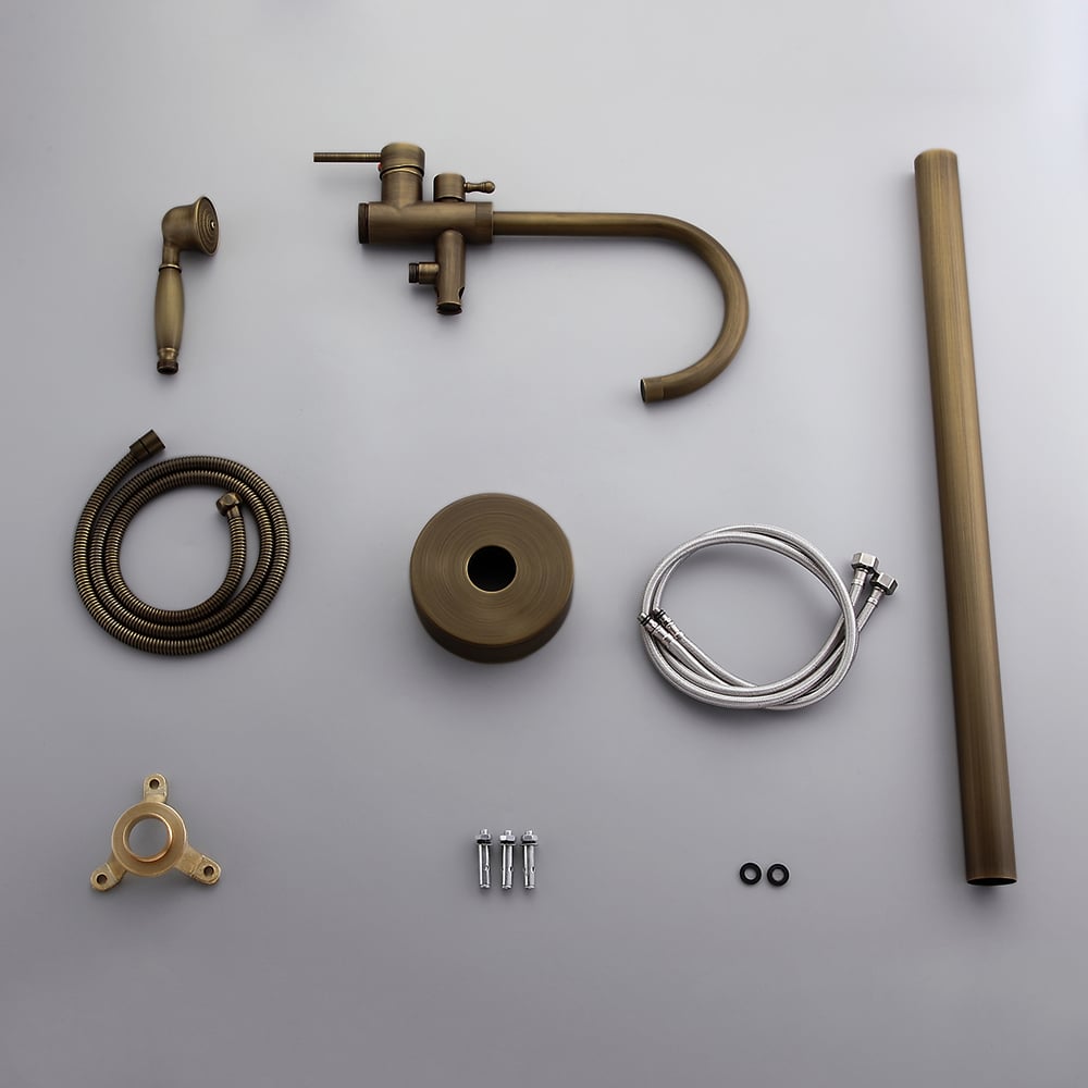 HMR - Swirling Spout Freestanding Tub Faucet with Handshower in Brass