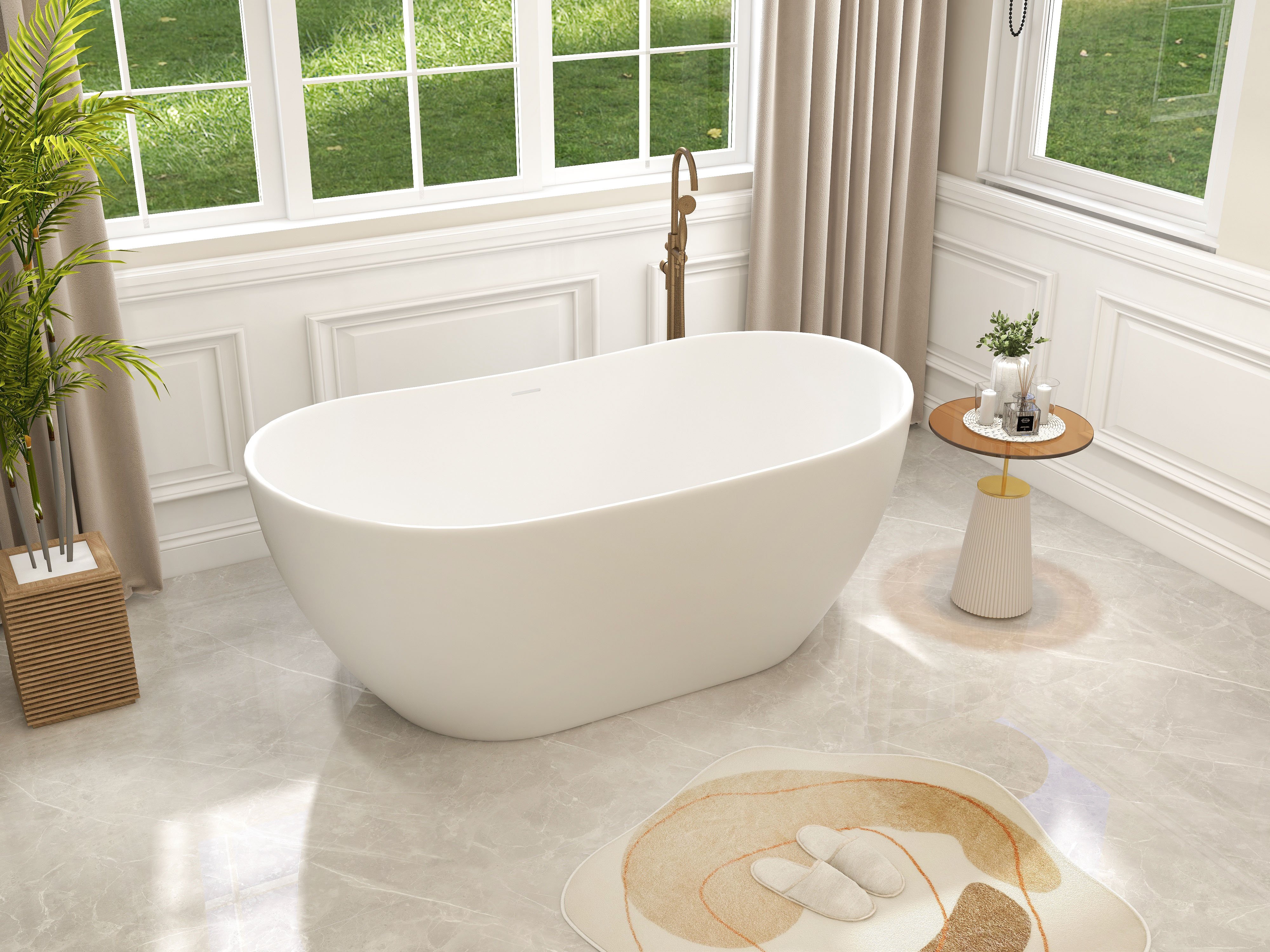HMR - Swirling Spout Freestanding Tub Faucet with Handshower in Brass