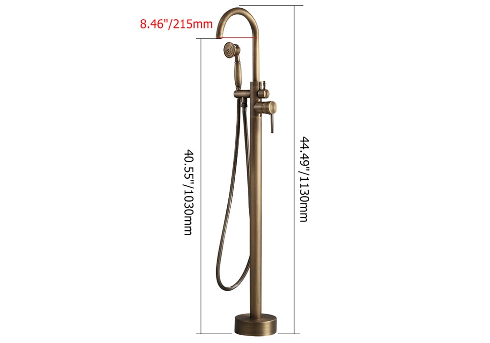 HMR - Swirling Spout Freestanding Tub Faucet with Handshower in Brass