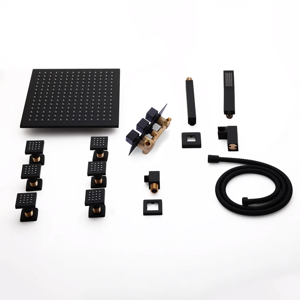 HMR - Ceiling Mount Shower System 12" with 6 Body Sprays and Hand Shower in Standard Shower Valve