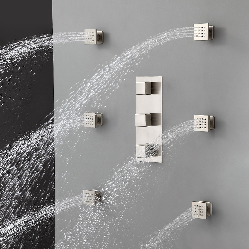 HMR - Square Ceiling-Mount Shower Head with 6 Body Sprays and Wall Mounted Handshower System in without LED