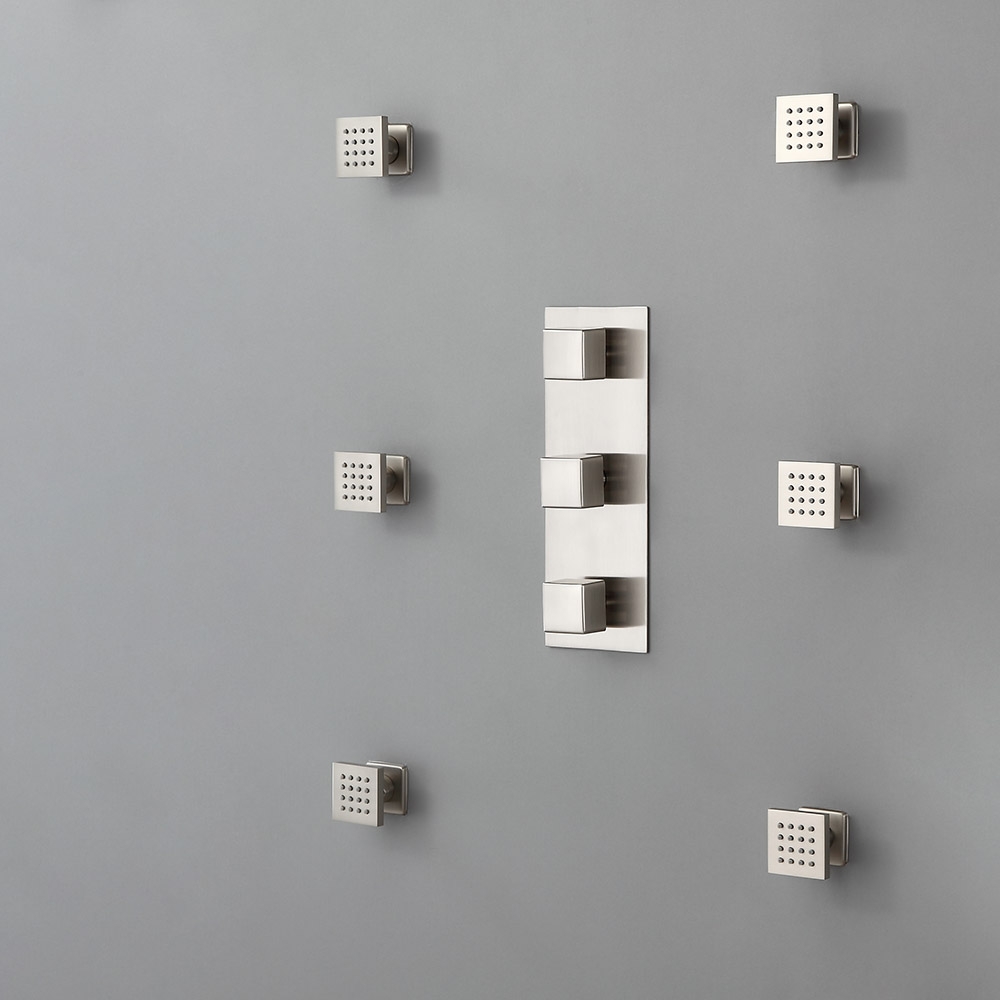 HMR - Square Ceiling-Mount Shower Head with 6 Body Sprays and Wall Mounted Handshower System in without LED
