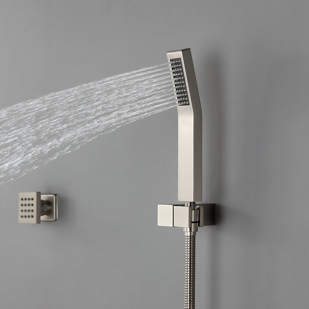HMR - Square Ceiling-Mount Shower Head with 6 Body Sprays and Wall Mounted Handshower System in without LED