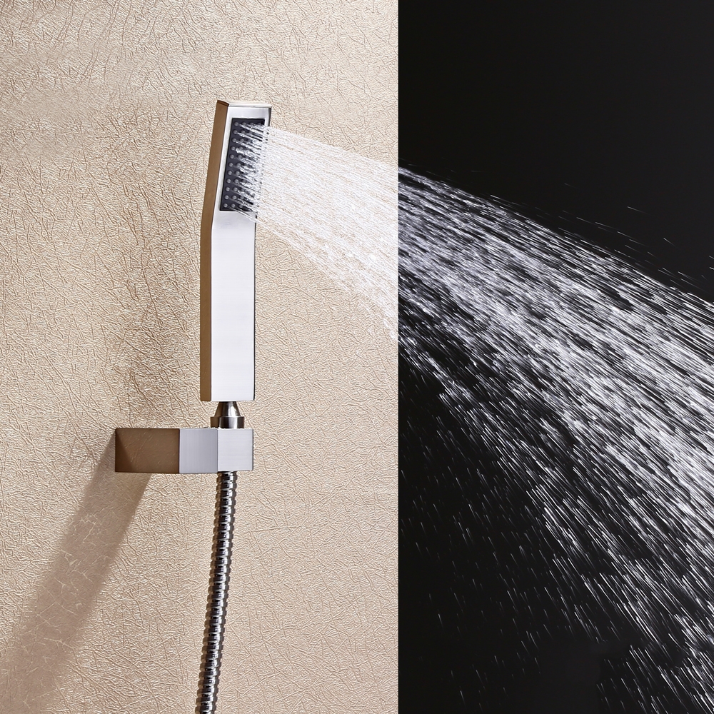HMR - 16" Square Wall Mount Rain Shower System with Handshower and 6 Body Sprays in Brushed Nickel