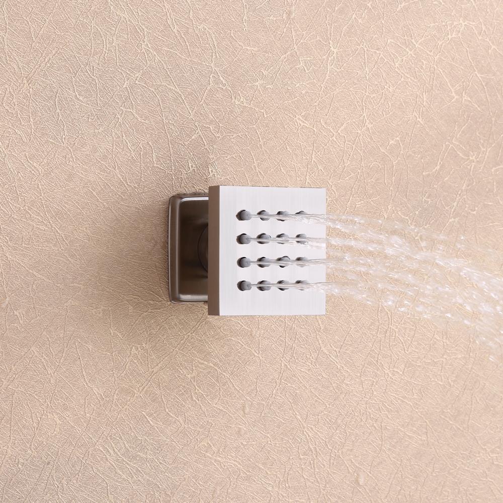 HMR - 16" Square Wall Mount Rain Shower System with Handshower and 6 Body Sprays in Brushed Nickel