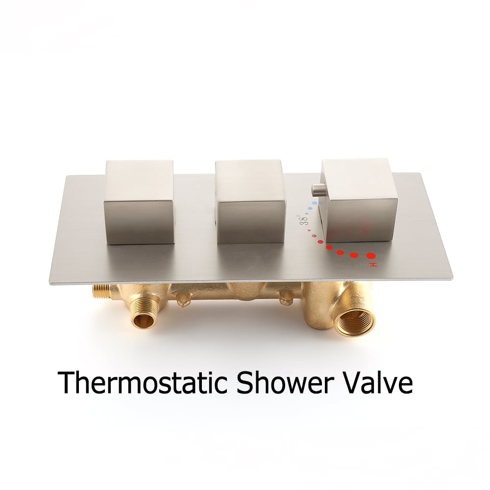 HMR - 16" Square Wall Mount Rain Shower System with Handshower and 6 Body Sprays in Brushed Nickel