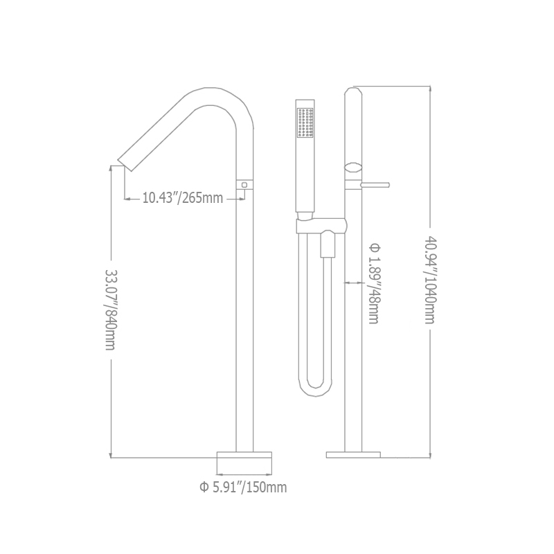 HMR - Freestanding Tub Faucet Floor Mounted Tub Filler in Gold