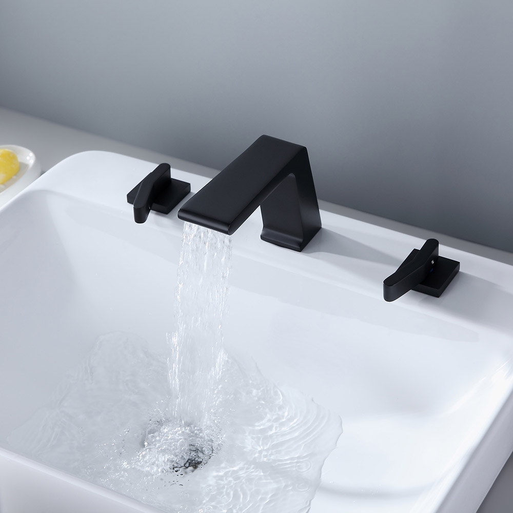 HMR - Rosa Waterfall Double-Handle Sink Faucet in Matte Black, Brass
