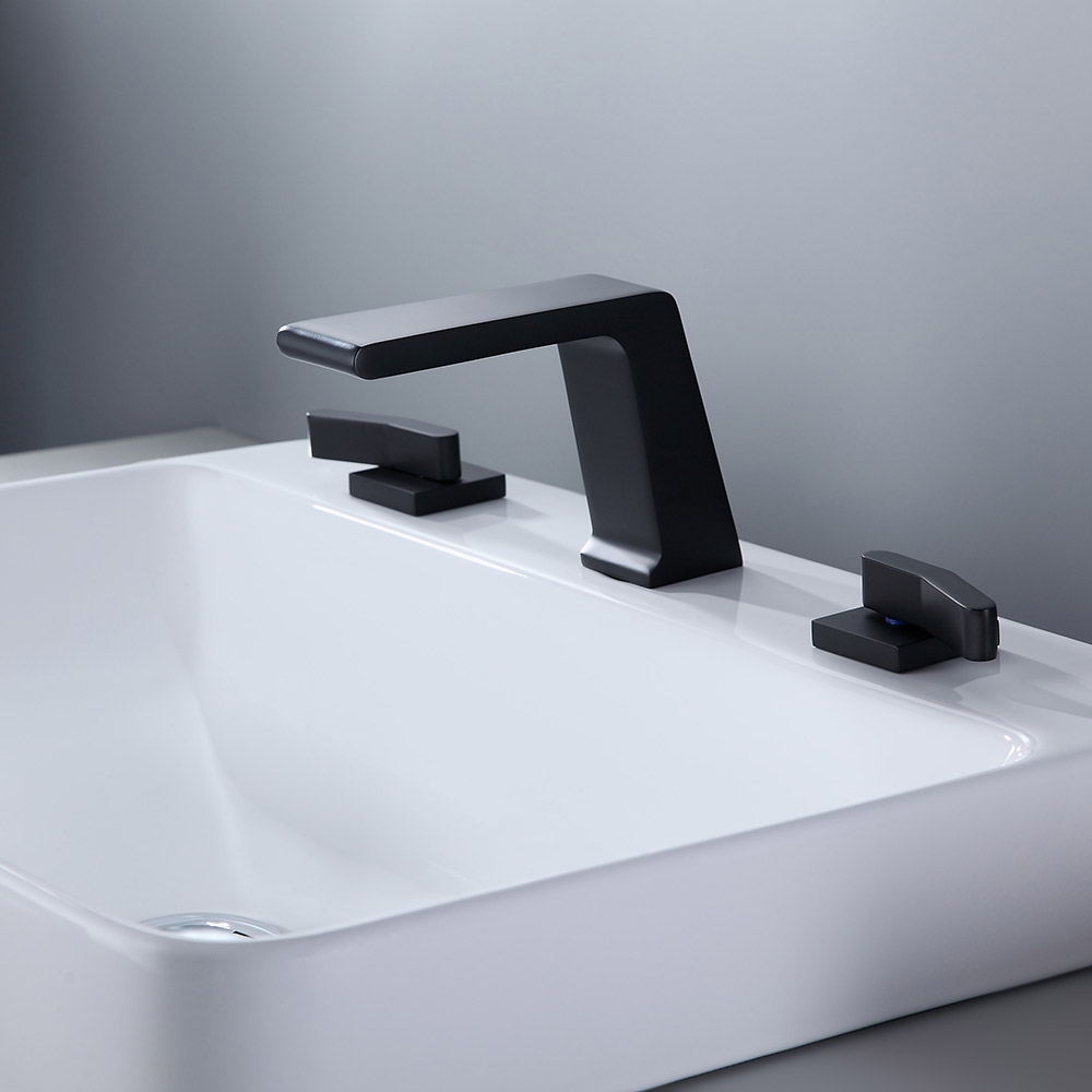 HMR - Rosa Waterfall Double-Handle Sink Faucet in Matte Black, Brass
