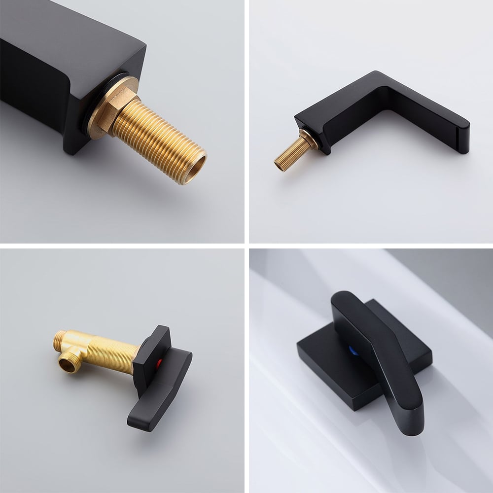 HMR - Rosa Waterfall Double-Handle Sink Faucet in Matte Black, Brass
