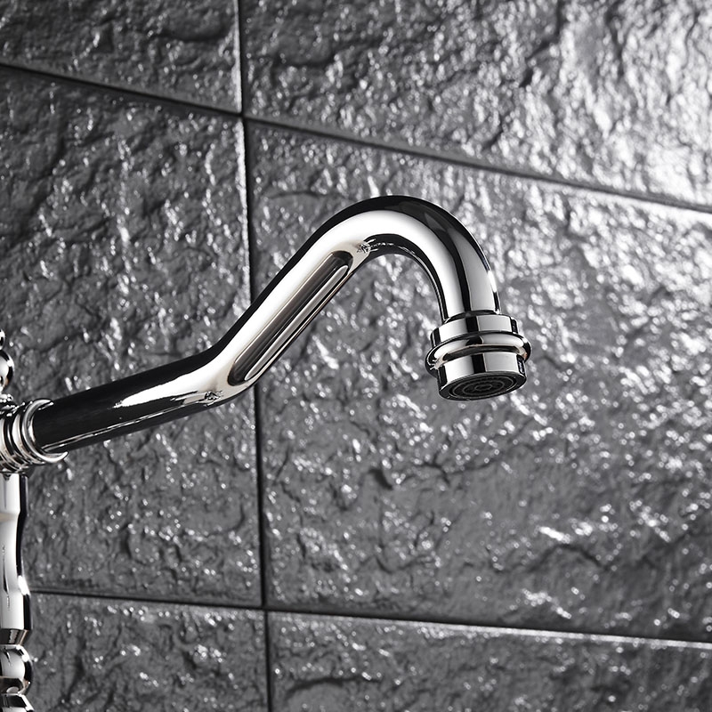 HMR - Porcelain Double Handles Single Hole Brass Kitchen Faucet in Chrome