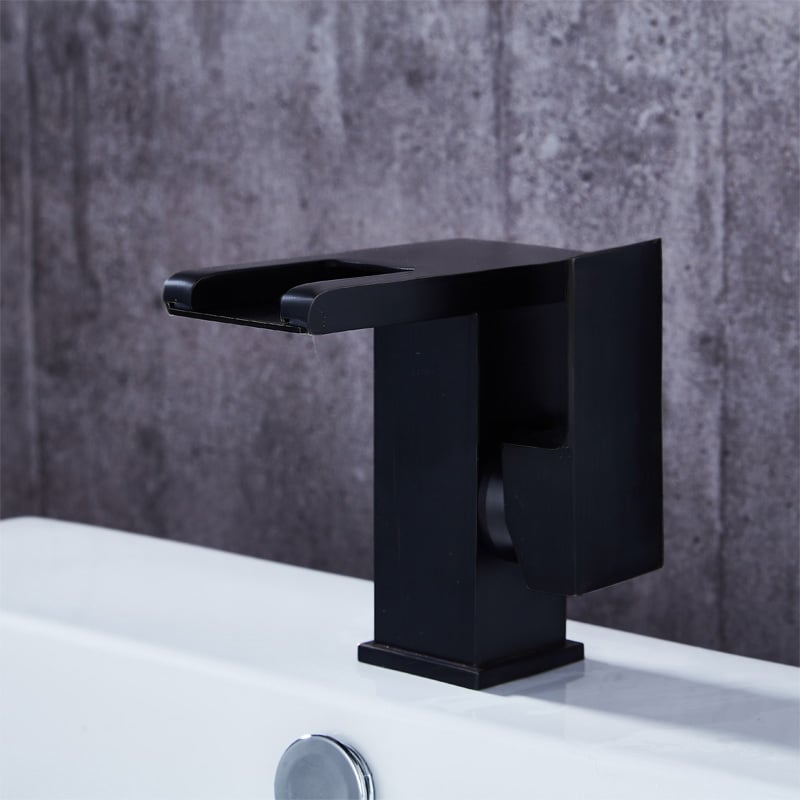 HMR - Waterfall Single Handle Brass Bathroom Sink Faucet with LED in Antique Black