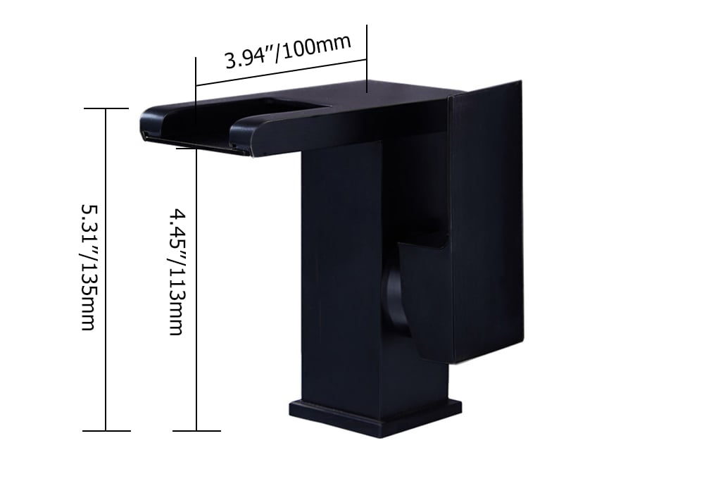 HMR - Waterfall Single Handle Brass Bathroom Sink Faucet with LED in Antique Black