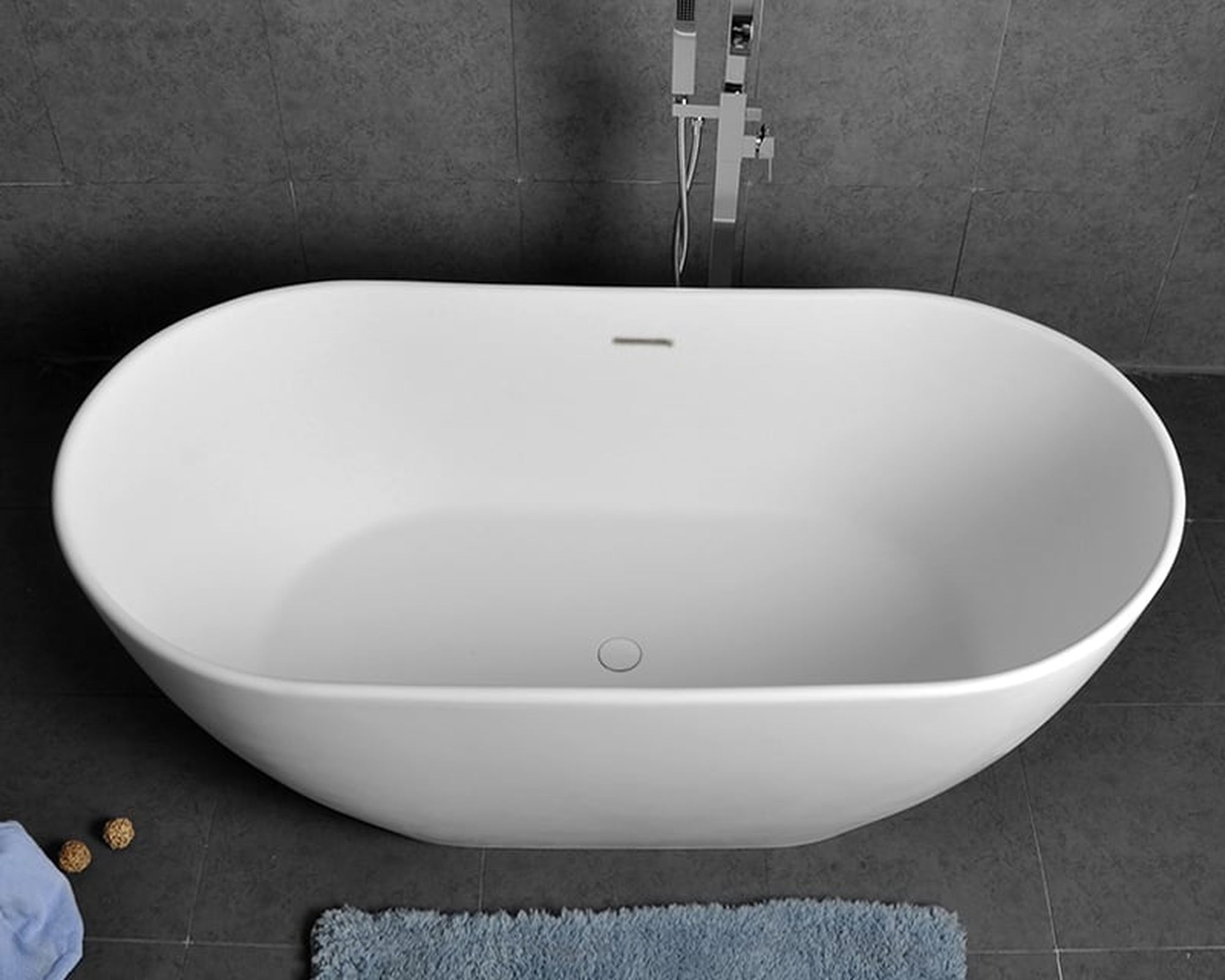 HMR - Freestanding Stone Resin Soaking Bathtub in Matte White