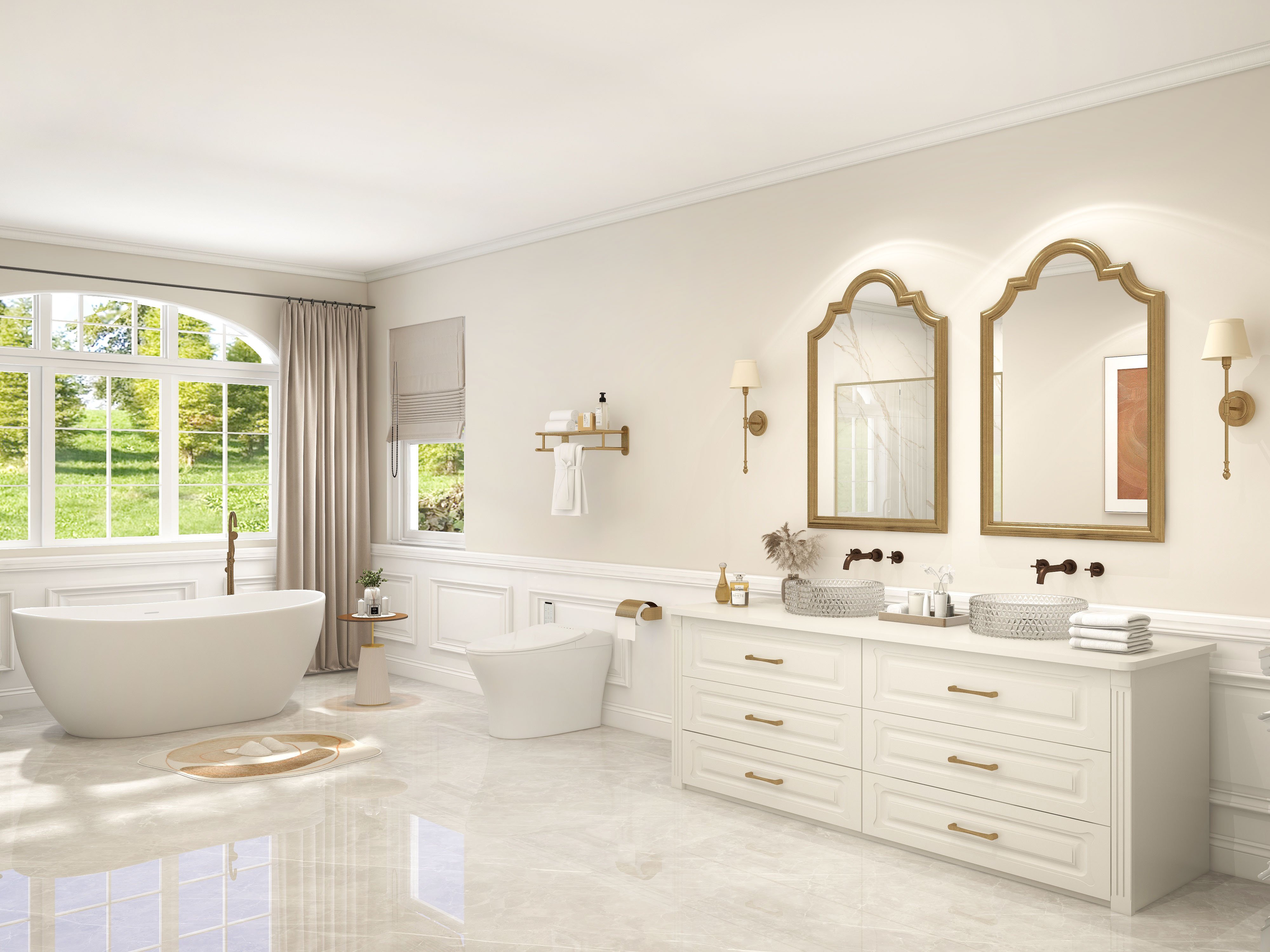 HMR - Freestanding Stone Resin Soaking Bathtub in Matte White