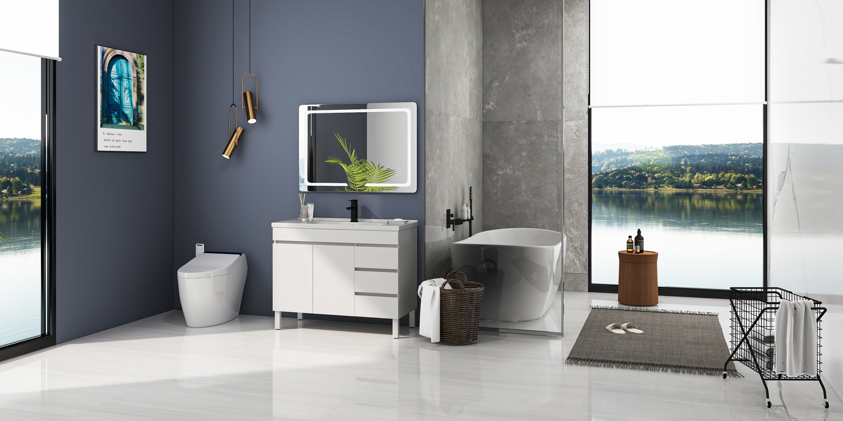 HMR - Freestanding Stone Resin Soaking Bathtub in Matte White