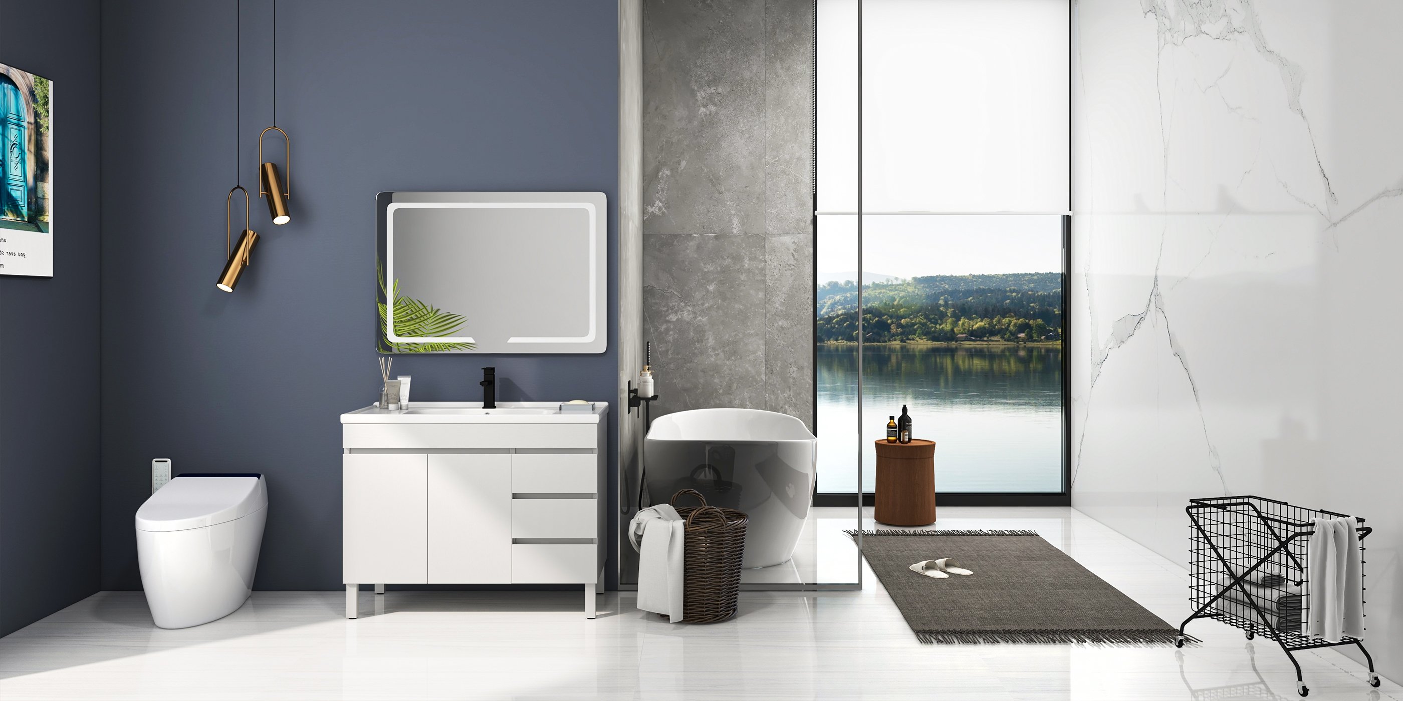 HMR - Freestanding Stone Resin Soaking Bathtub in Matte White
