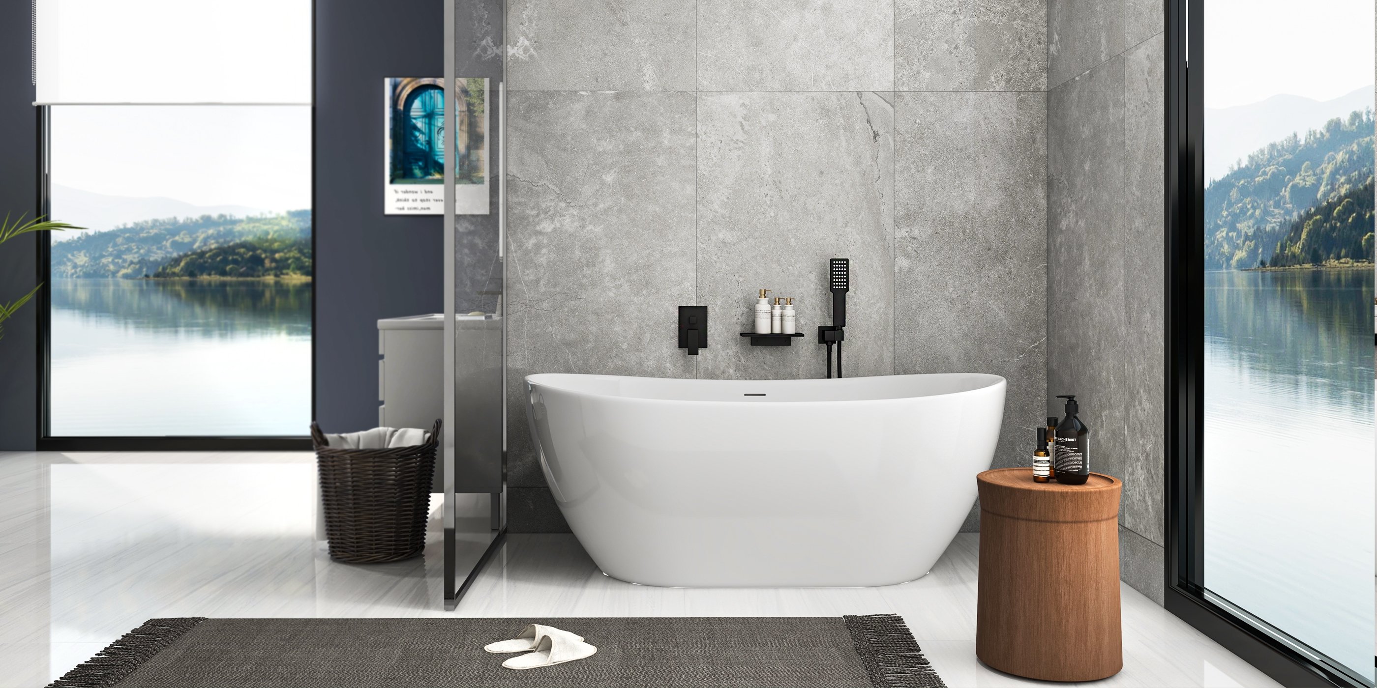 HMR - Freestanding Stone Resin Soaking Bathtub in Matte White