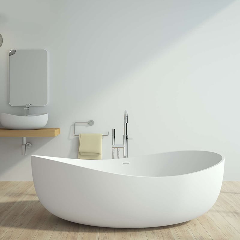 HMR 70" Modern Oval Freestanding Stone Resin Soaking Bathtub - Matte White