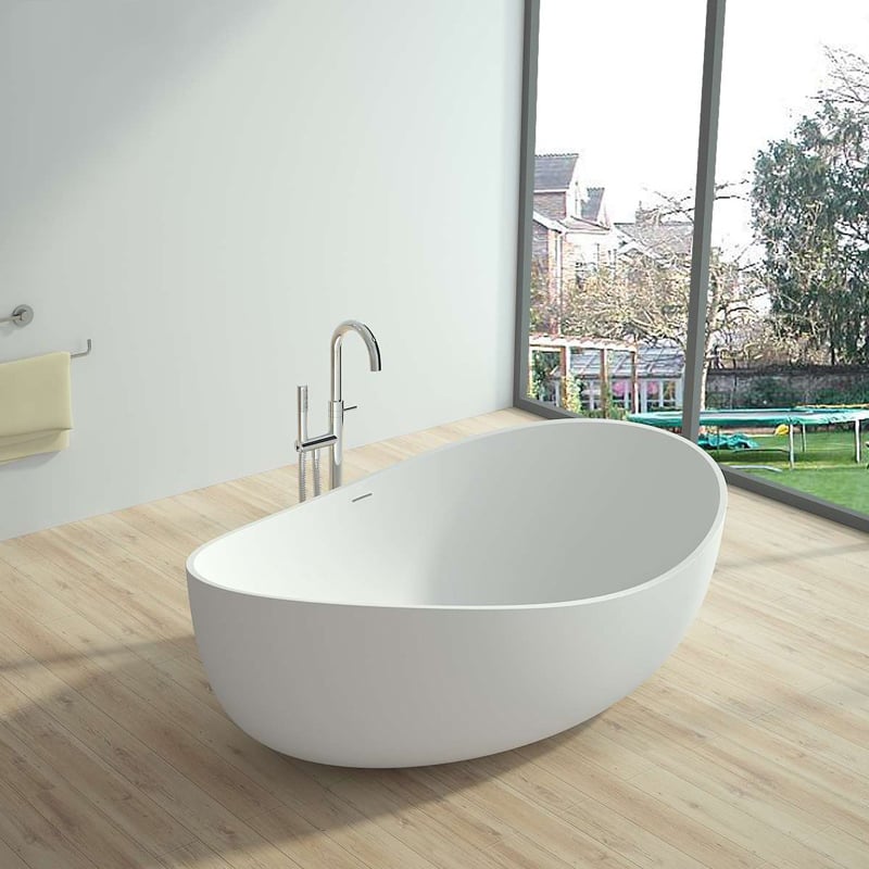 HMR 70" Modern Oval Freestanding Stone Resin Soaking Bathtub - Matte White