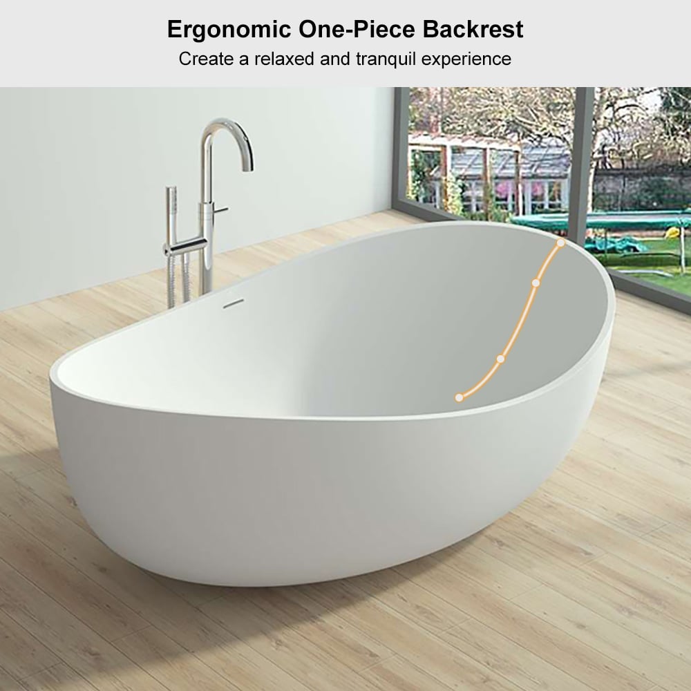 HMR 70" Modern Oval Freestanding Stone Resin Soaking Bathtub - Matte White