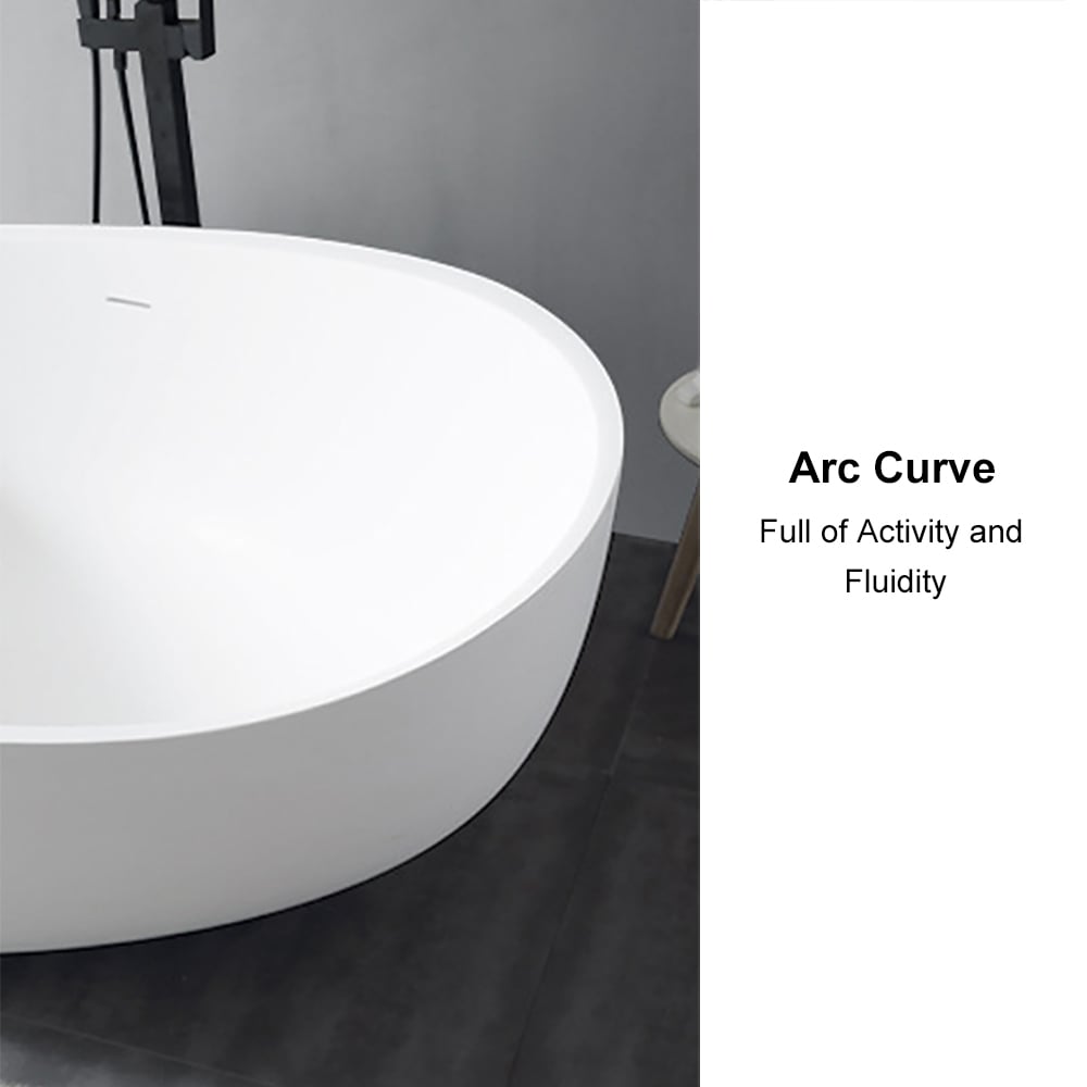 HMR 70" Modern Oval Freestanding Stone Resin Soaking Bathtub - Matte White