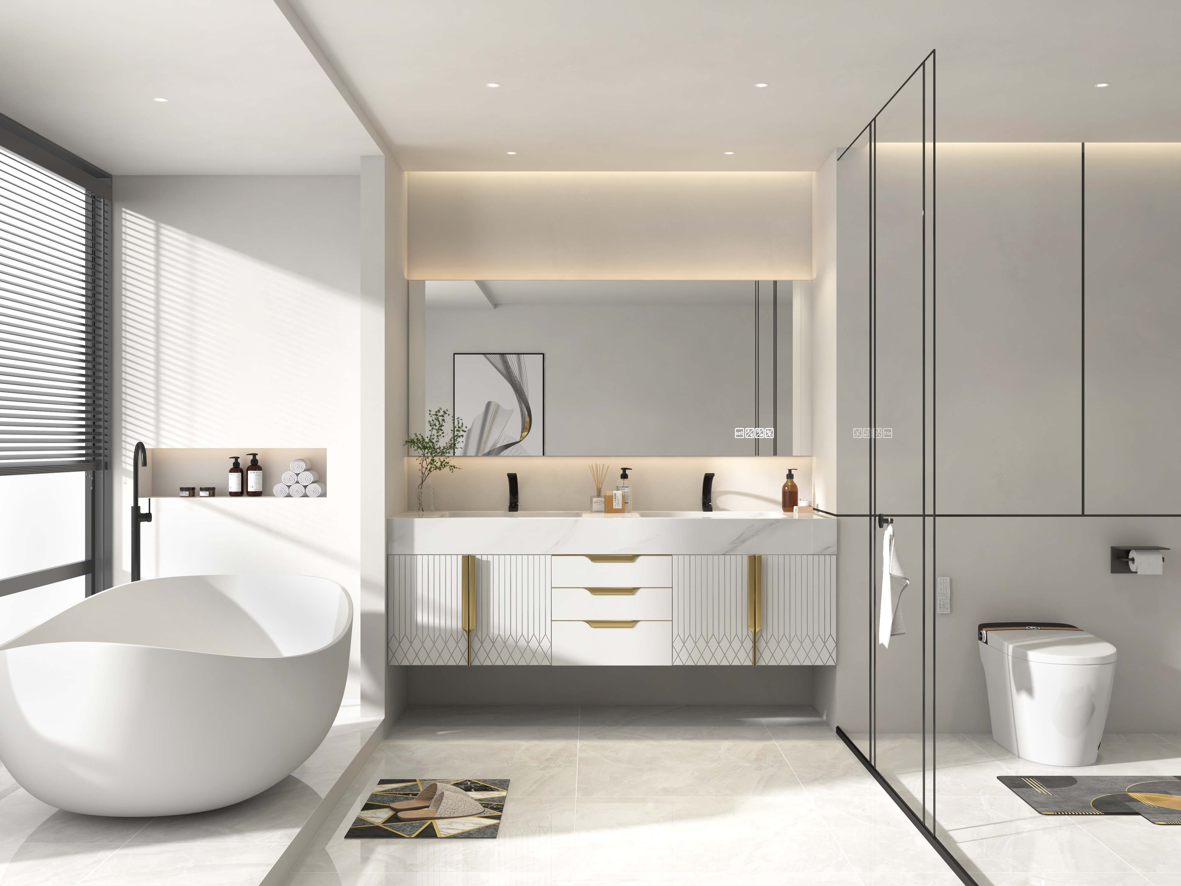 HMR 70" Modern Oval Freestanding Stone Resin Soaking Bathtub - Matte White