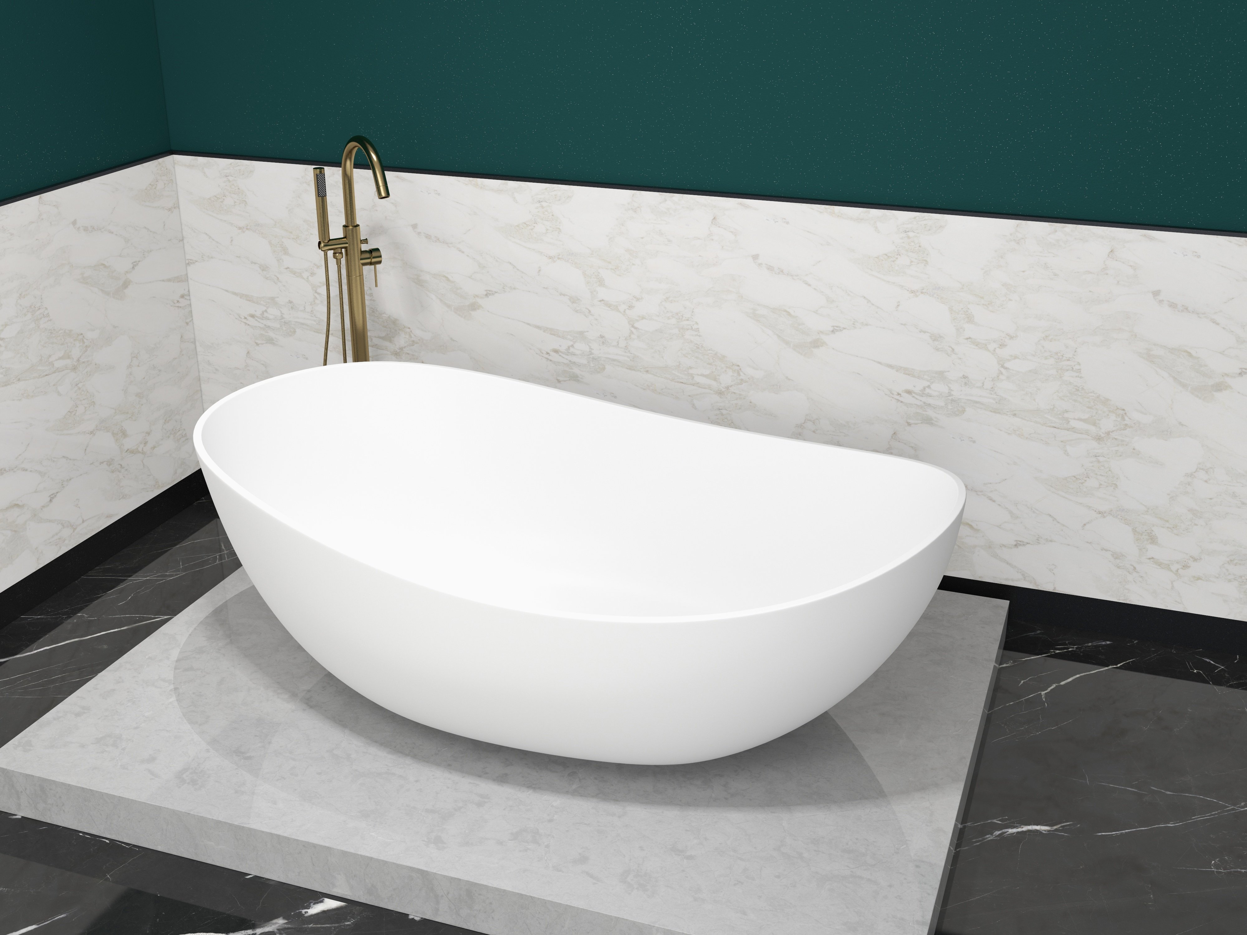 HMR 70" Modern Oval Freestanding Stone Resin Soaking Bathtub - Matte White