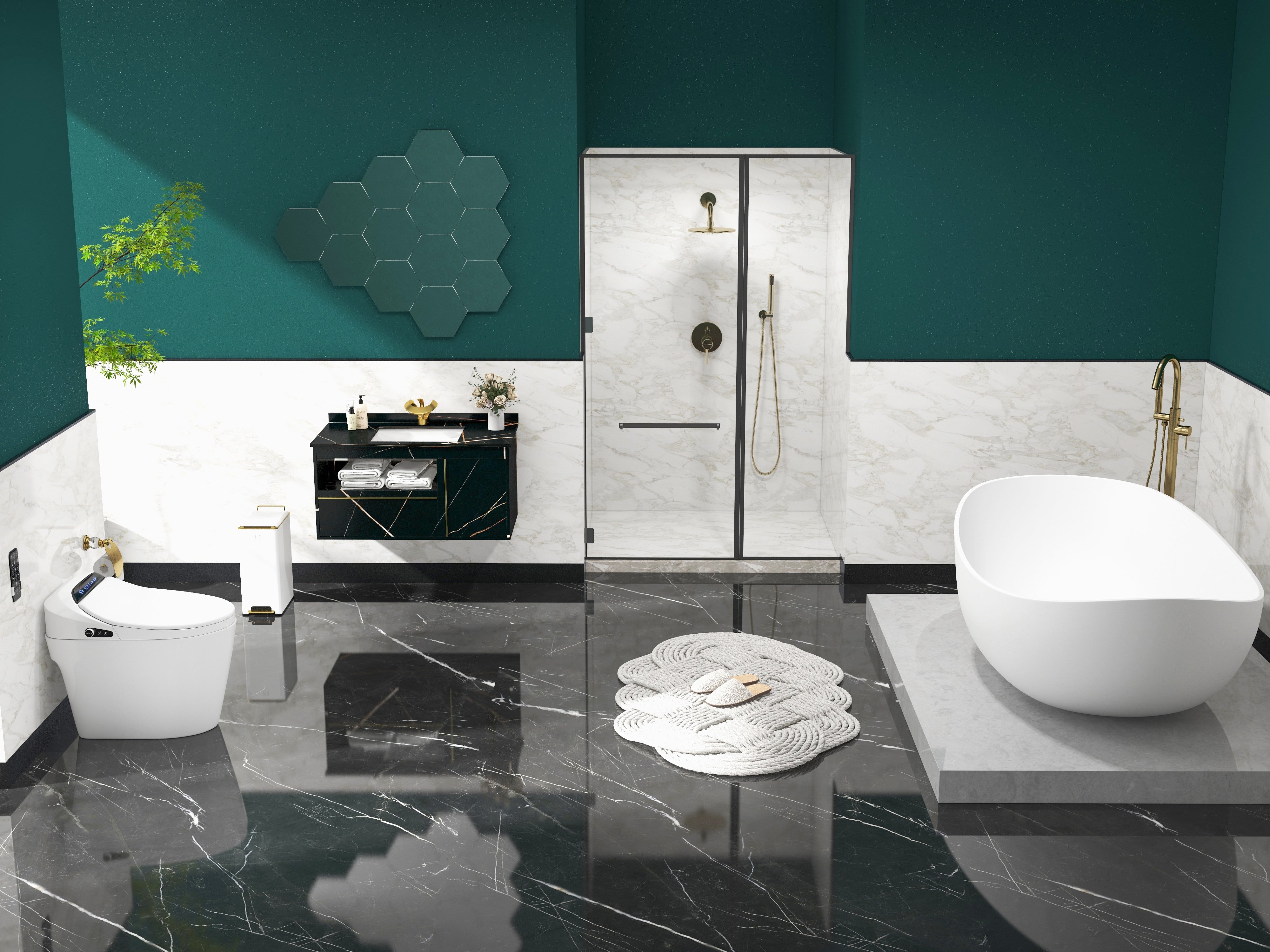 HMR 70" Modern Oval Freestanding Stone Resin Soaking Bathtub - Matte White