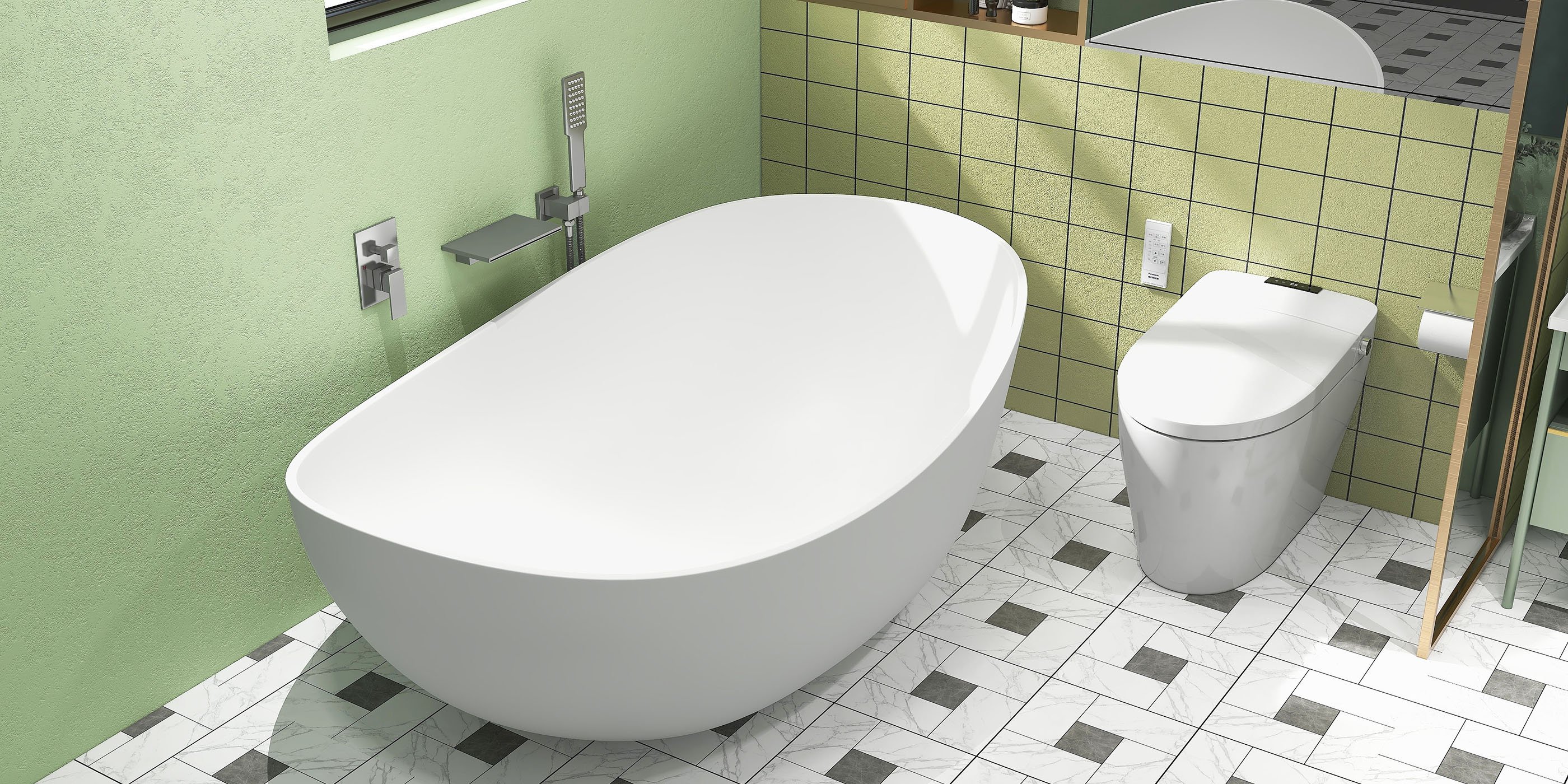 HMR 70" Modern Oval Freestanding Stone Resin Soaking Bathtub - Matte White