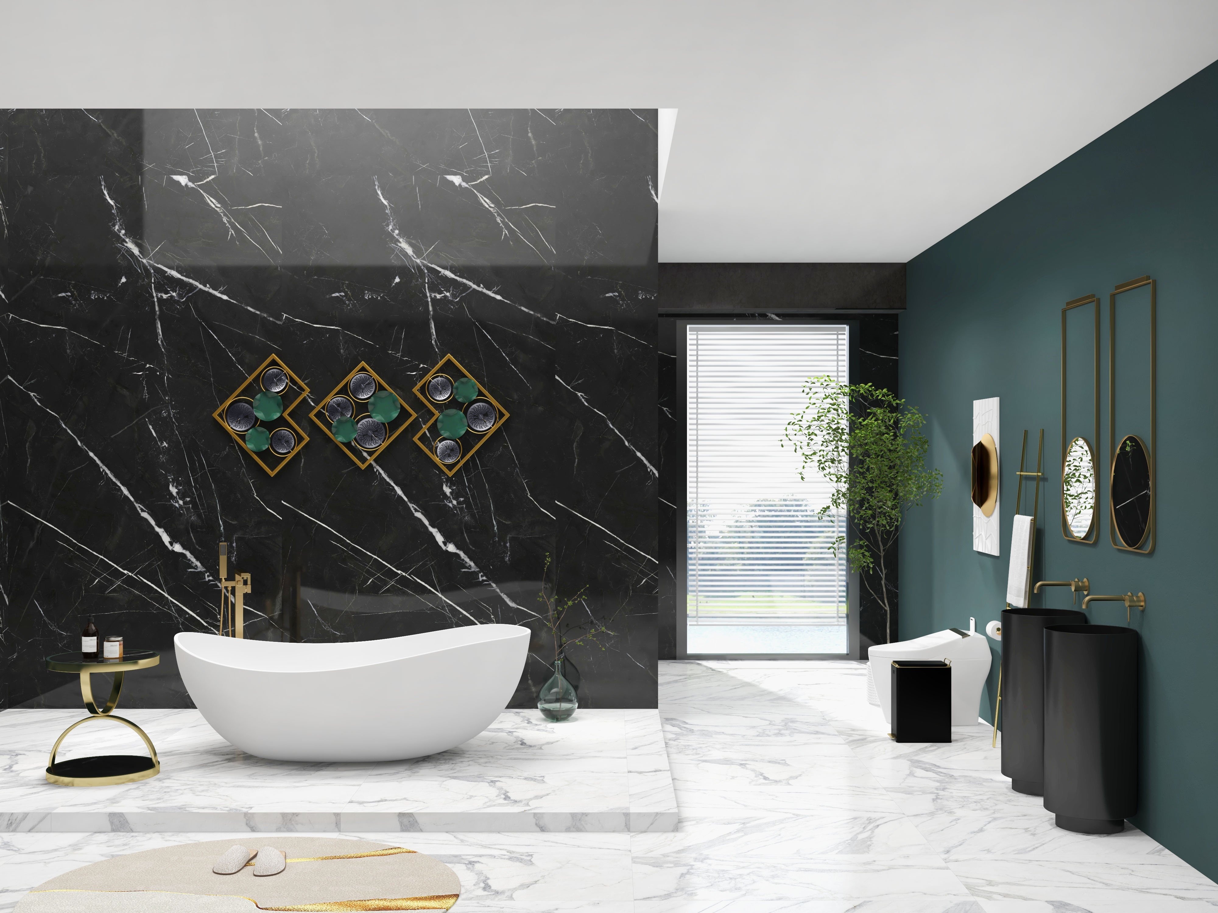 HMR 70" Modern Oval Freestanding Stone Resin Soaking Bathtub - Matte White