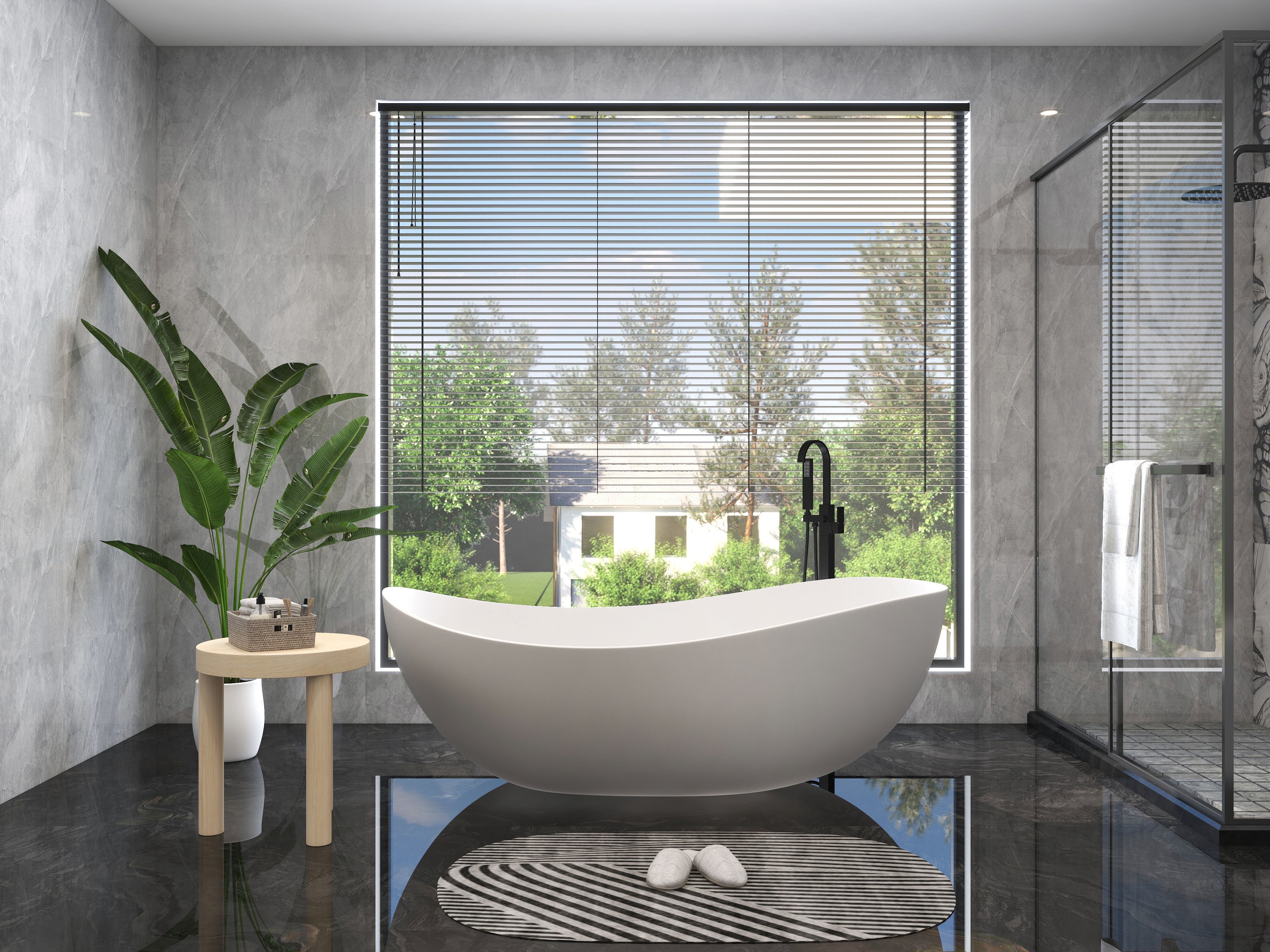 HMR 70" Modern Oval Freestanding Stone Resin Soaking Bathtub - Matte White