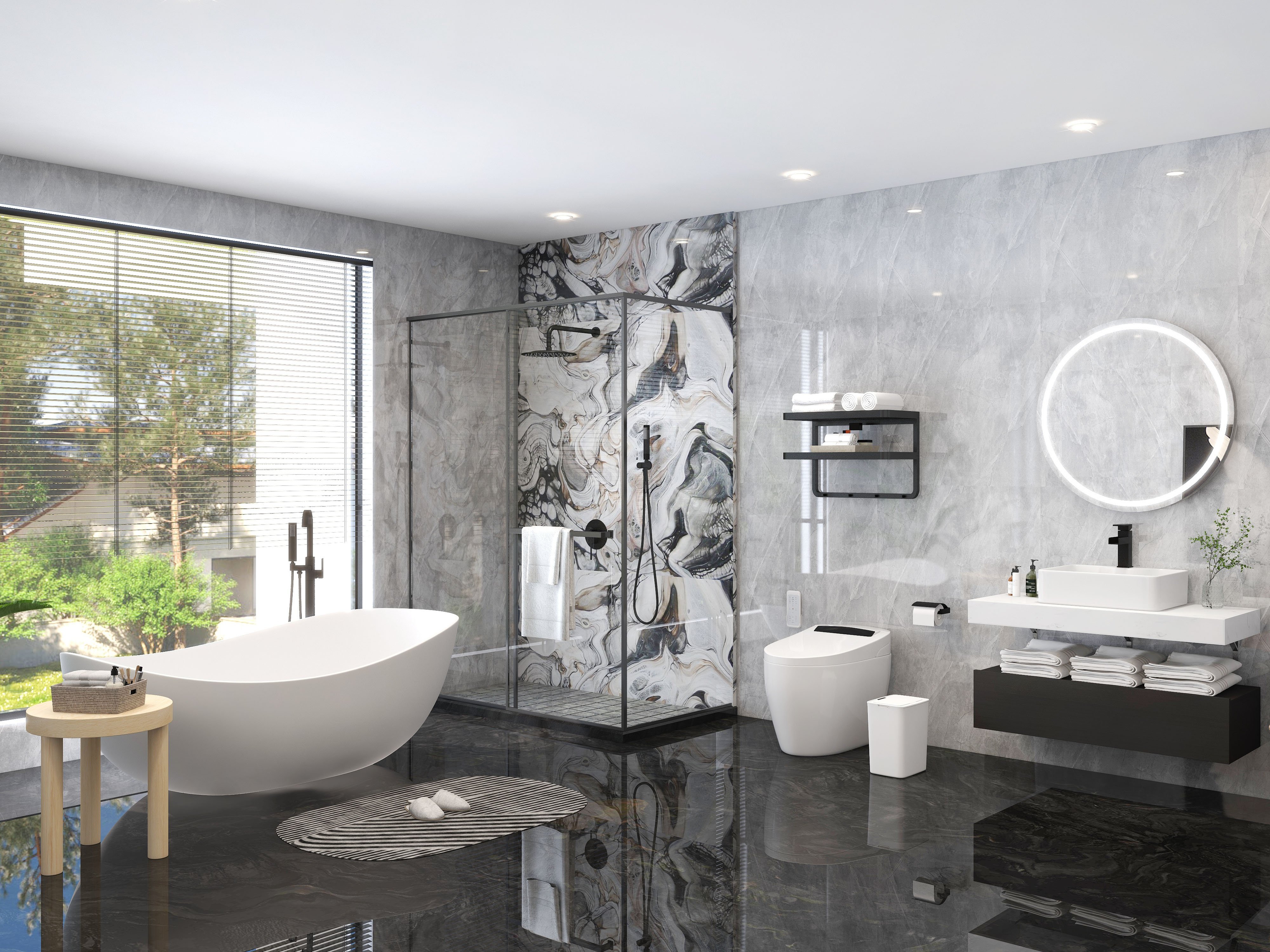 HMR 70" Modern Oval Freestanding Stone Resin Soaking Bathtub - Matte White