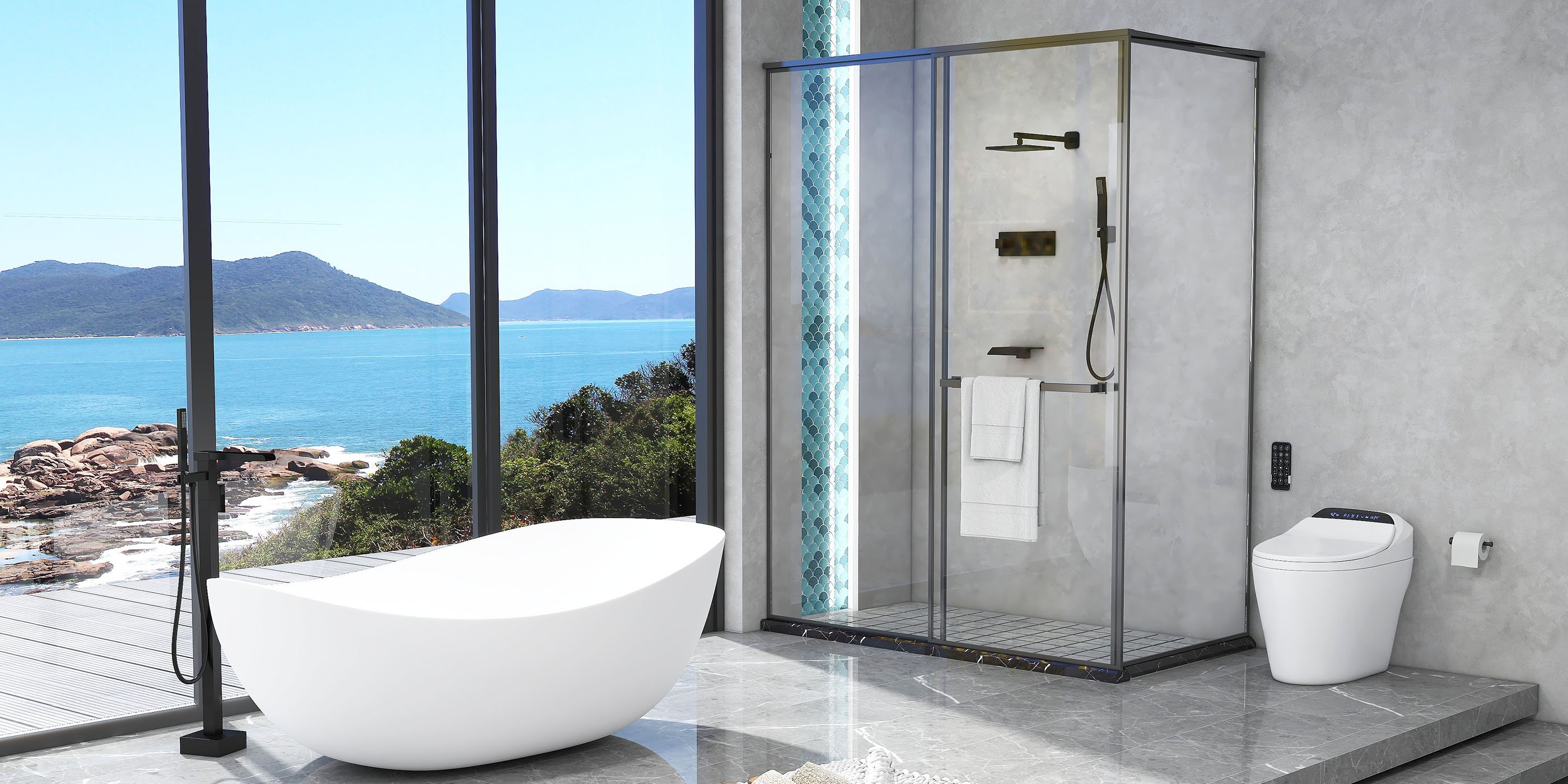 HMR 70" Modern Oval Freestanding Stone Resin Soaking Bathtub - Matte White