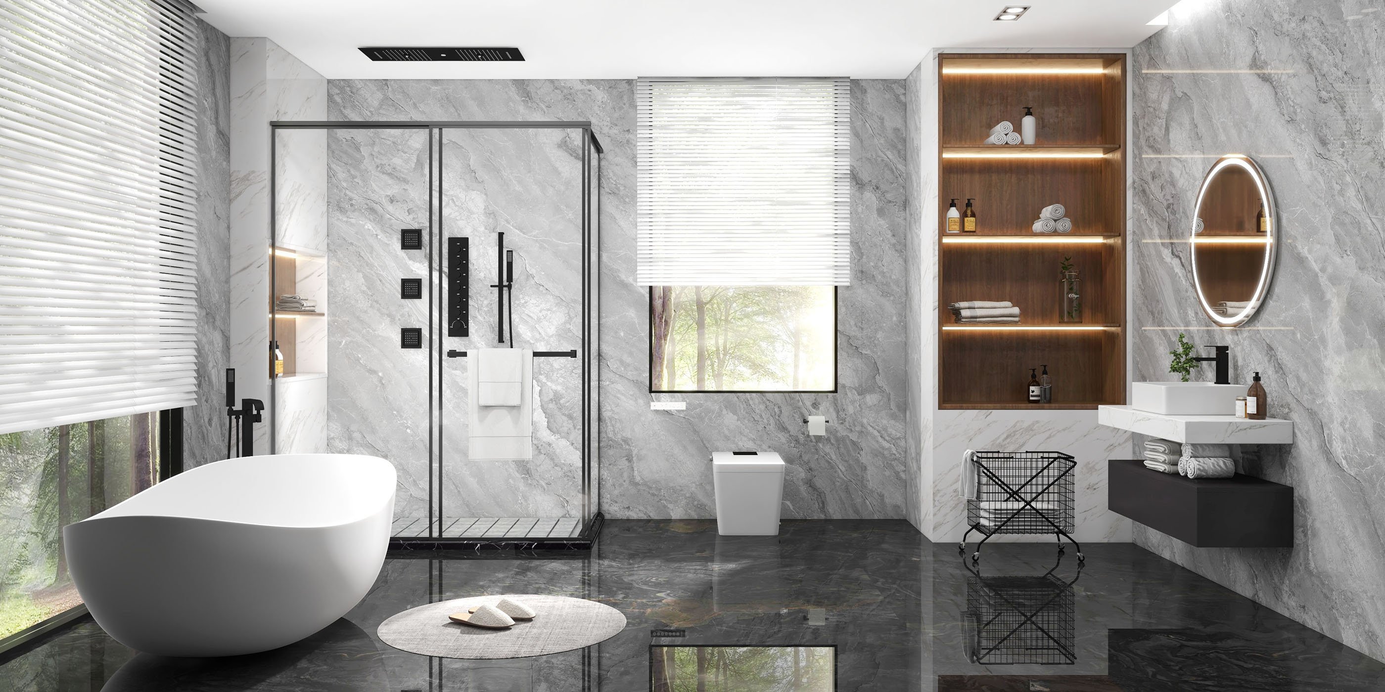 HMR 70" Modern Oval Freestanding Stone Resin Soaking Bathtub - Matte White