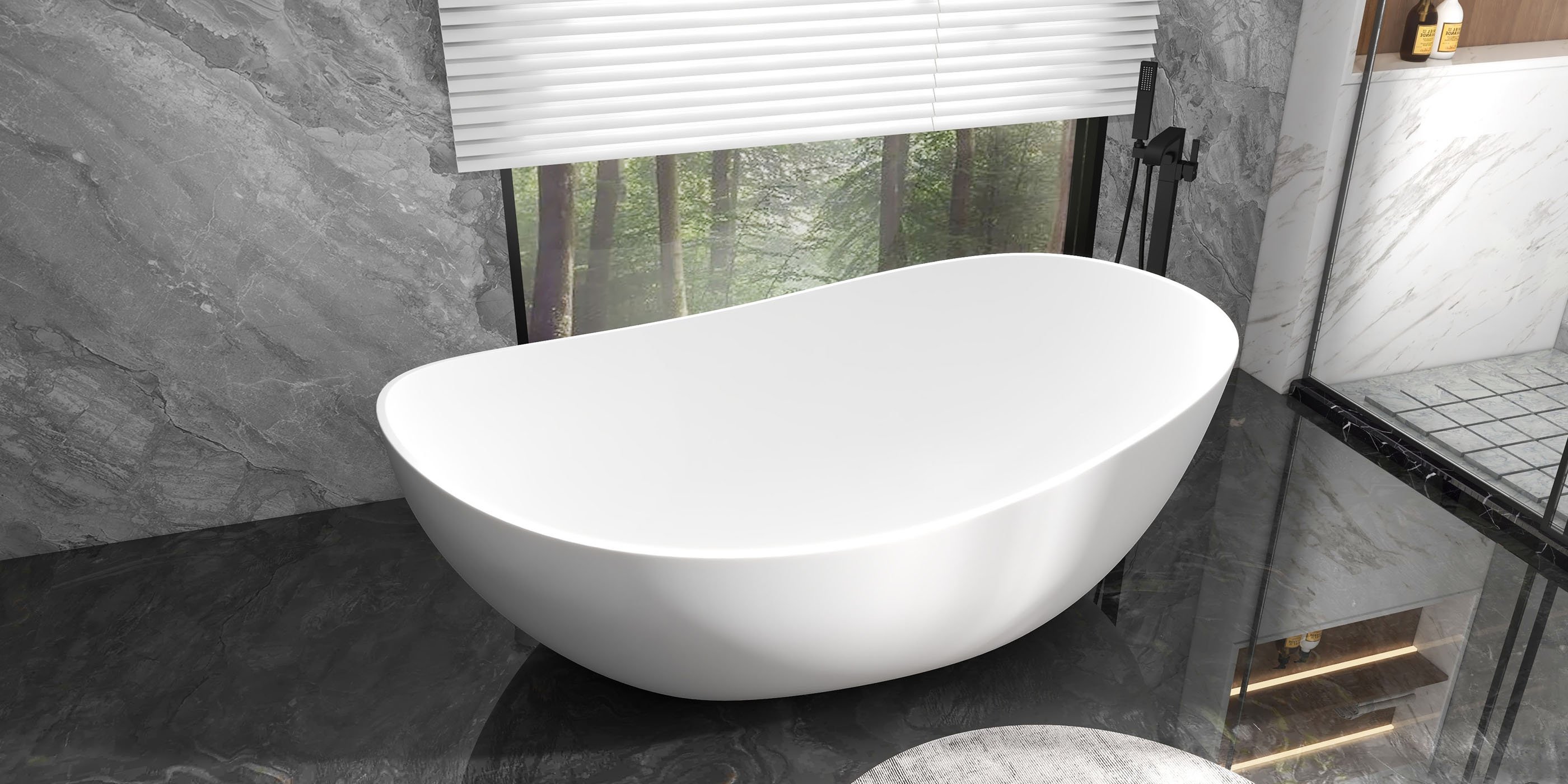 HMR 70" Modern Oval Freestanding Stone Resin Soaking Bathtub - Matte White