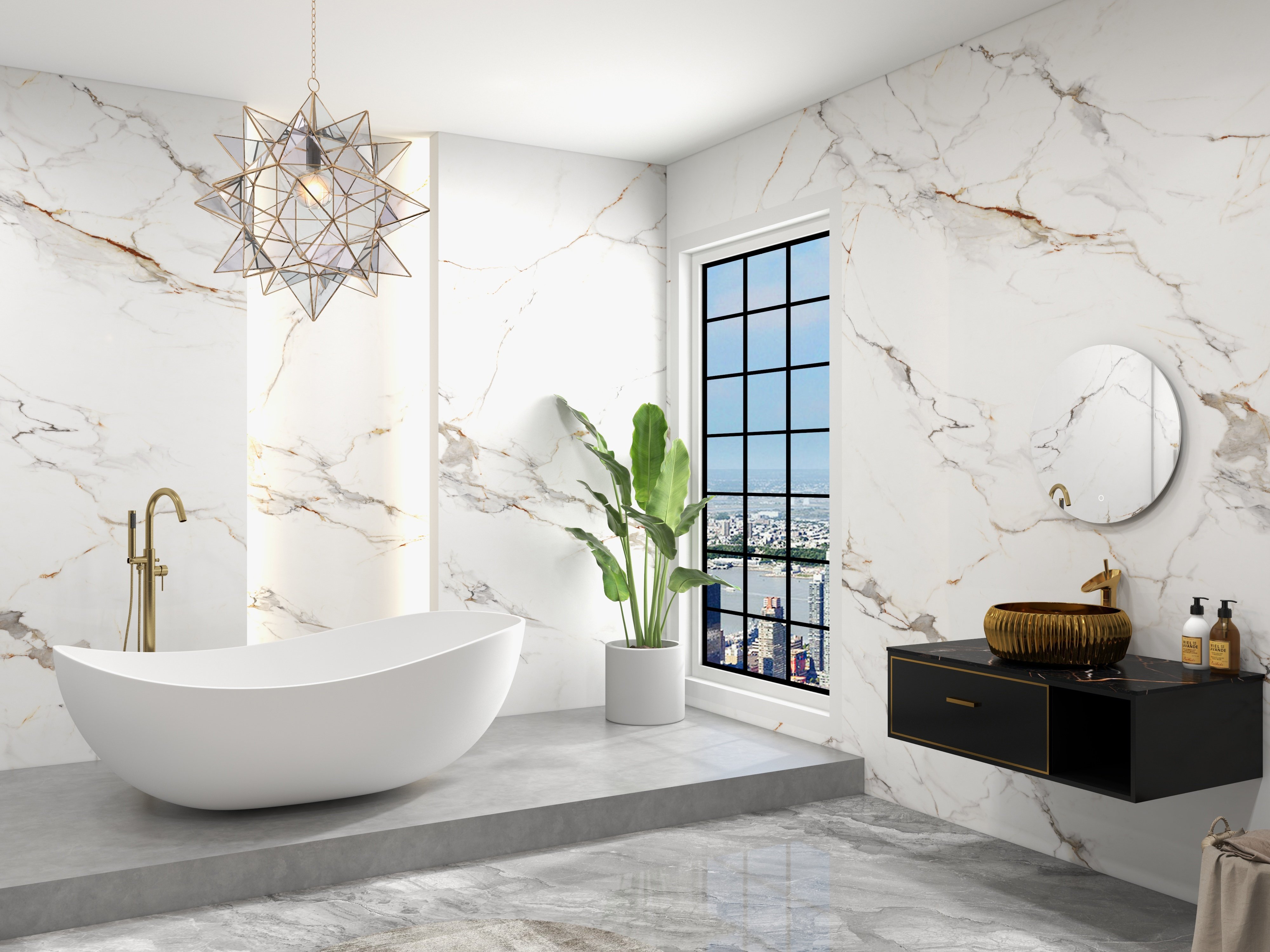 HMR 70" Modern Oval Freestanding Stone Resin Soaking Bathtub - Matte White