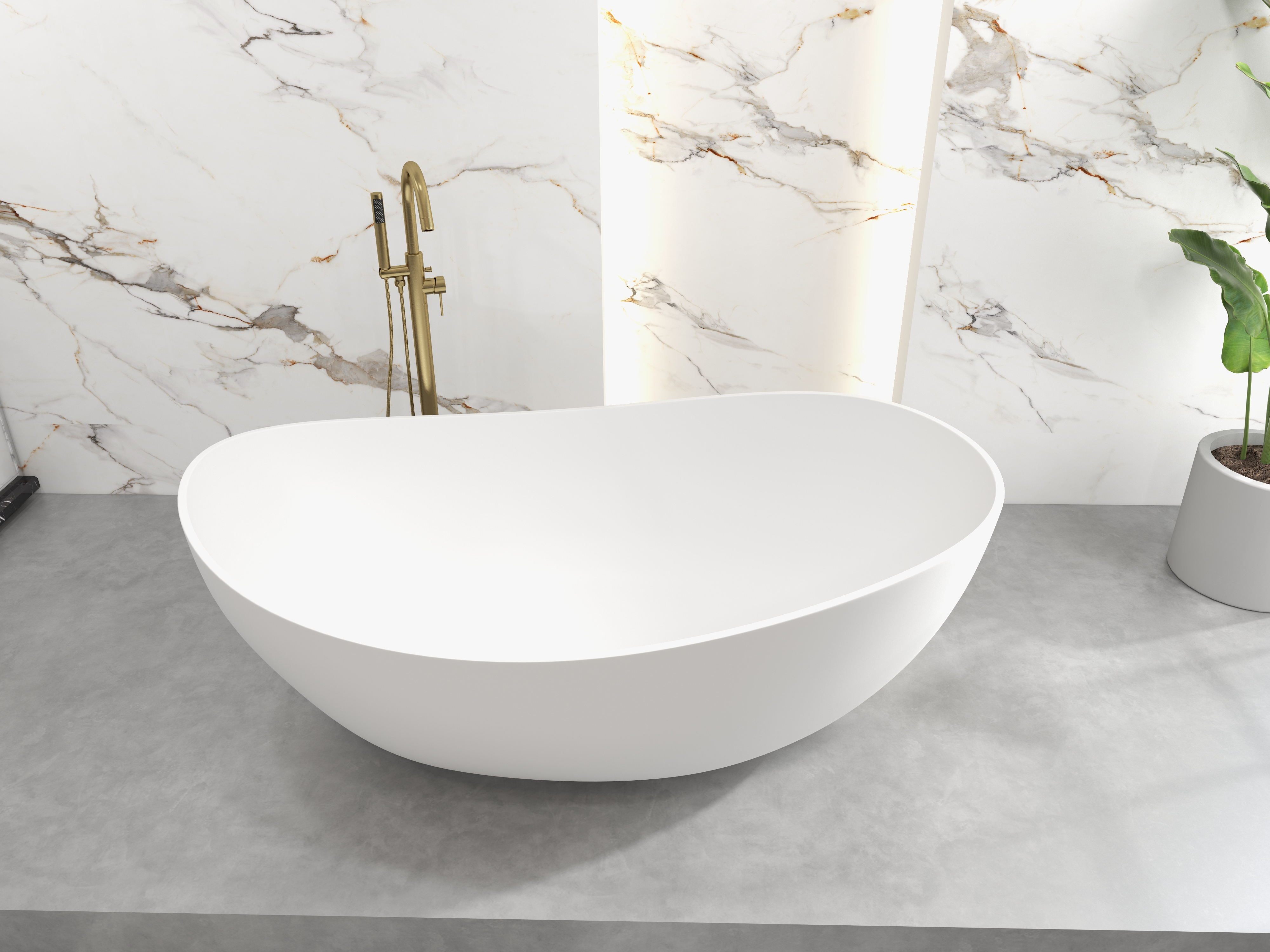 HMR 70" Modern Oval Freestanding Stone Resin Soaking Bathtub - Matte White