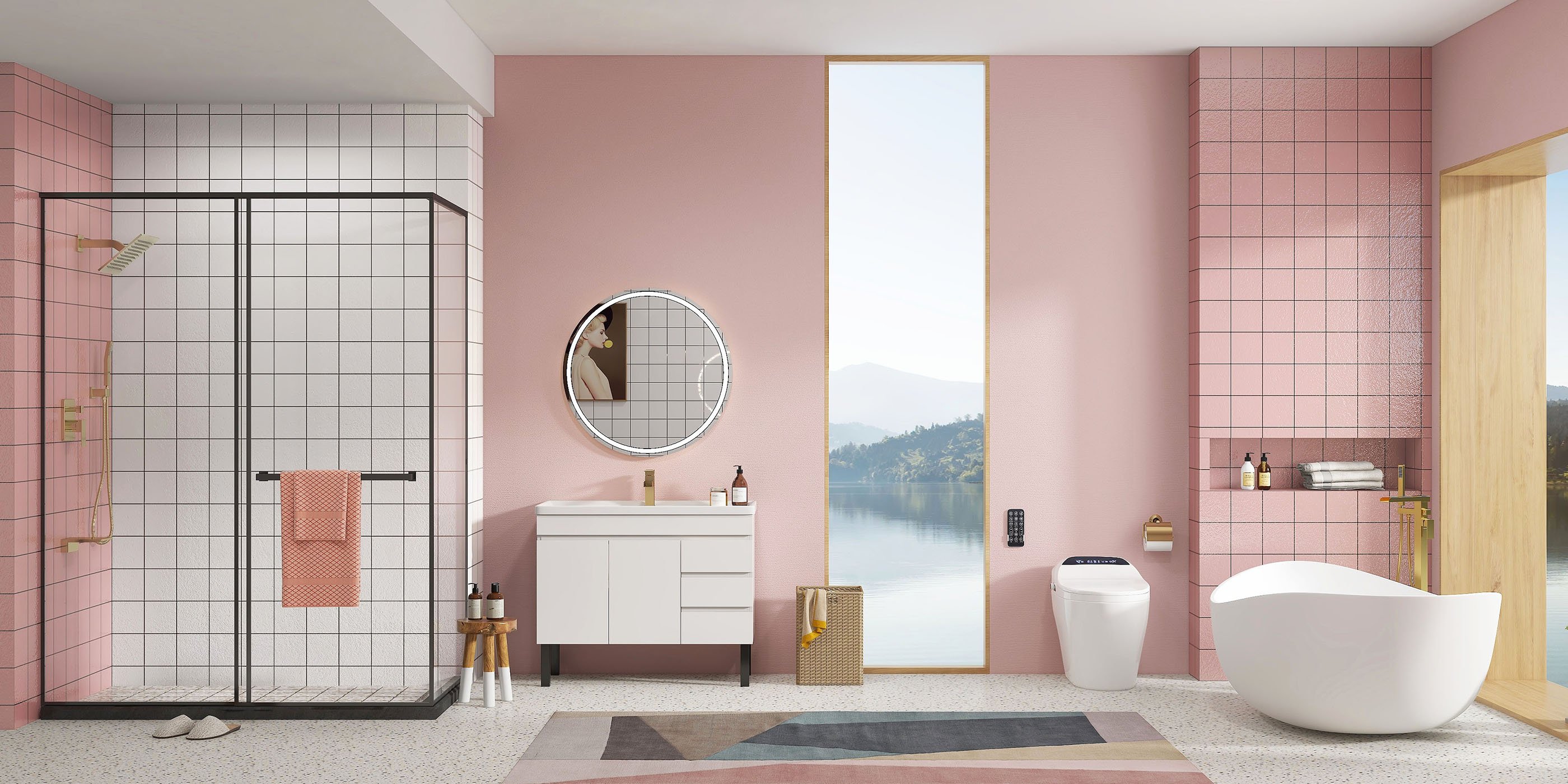 HMR 70" Modern Oval Freestanding Stone Resin Soaking Bathtub - Matte White
