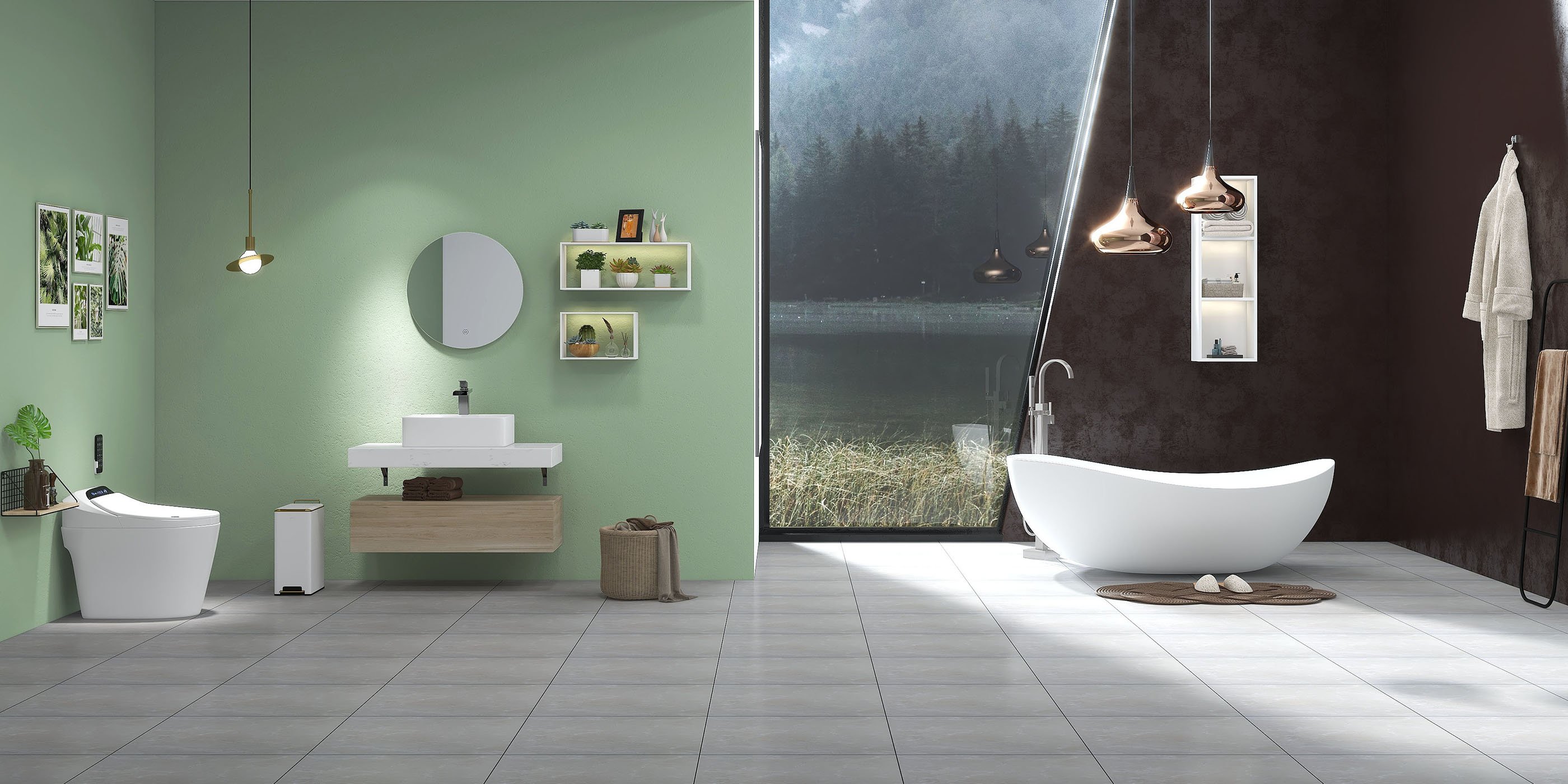 HMR 70" Modern Oval Freestanding Stone Resin Soaking Bathtub - Matte White