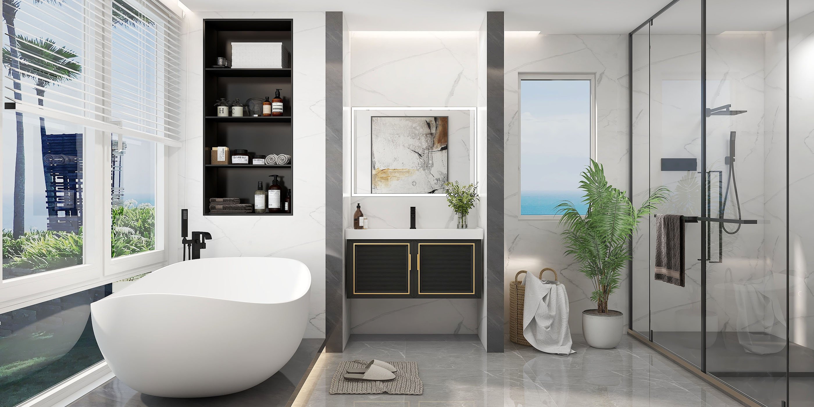 HMR 70" Modern Oval Freestanding Stone Resin Soaking Bathtub - Matte White