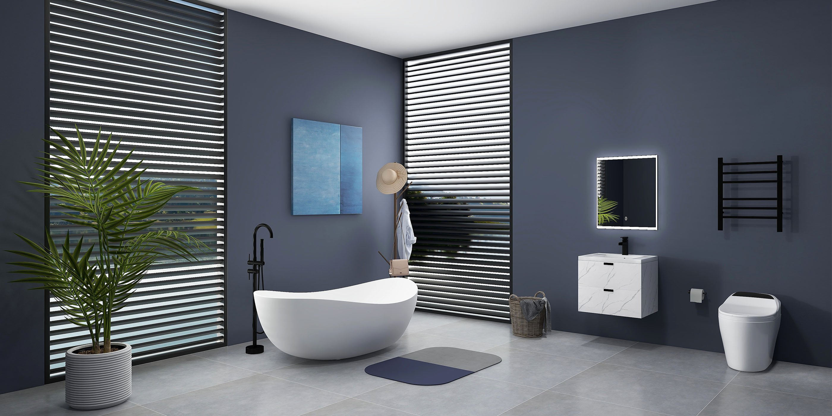 HMR 70" Modern Oval Freestanding Stone Resin Soaking Bathtub - Matte White