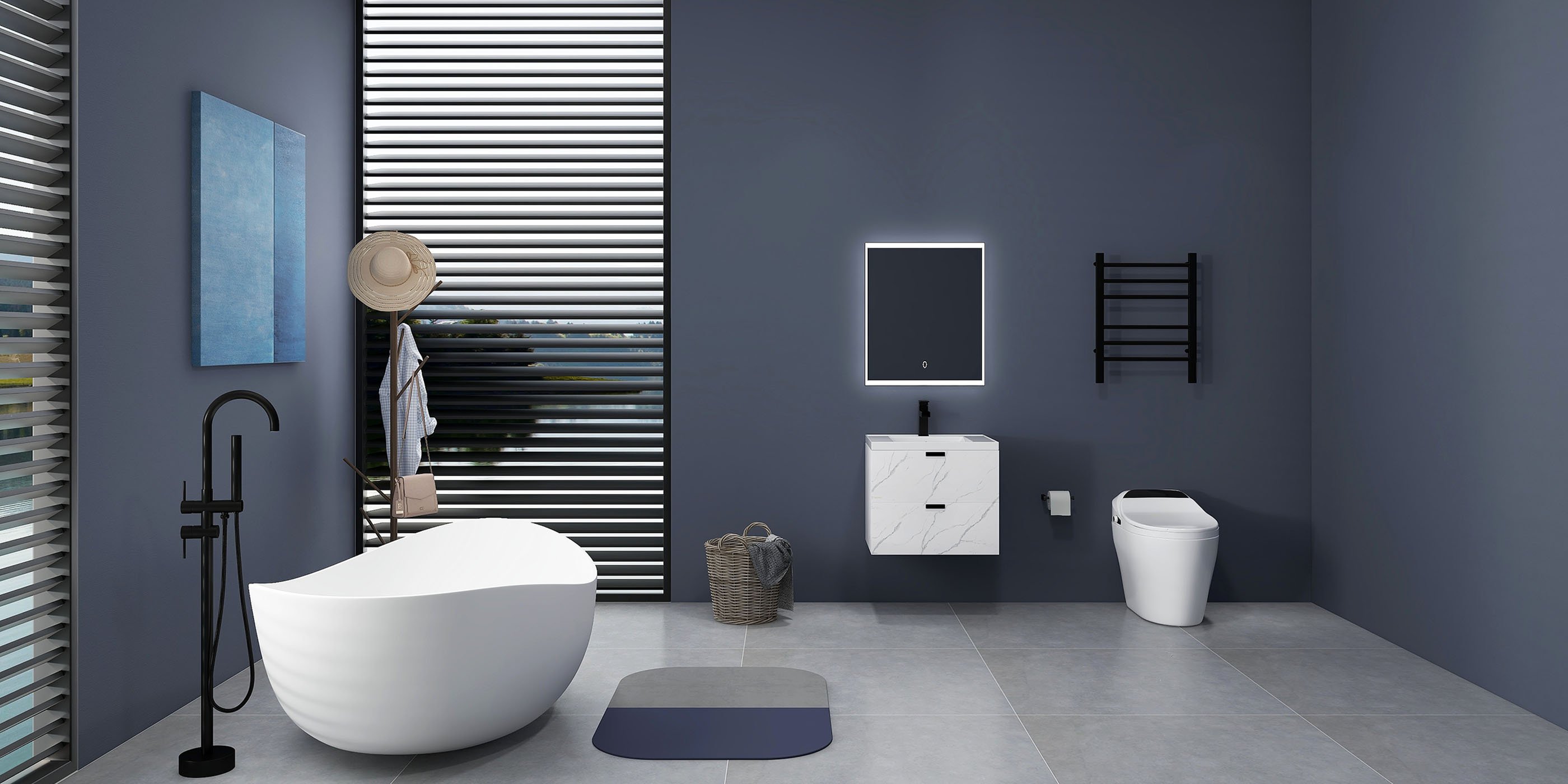 HMR 70" Modern Oval Freestanding Stone Resin Soaking Bathtub - Matte White