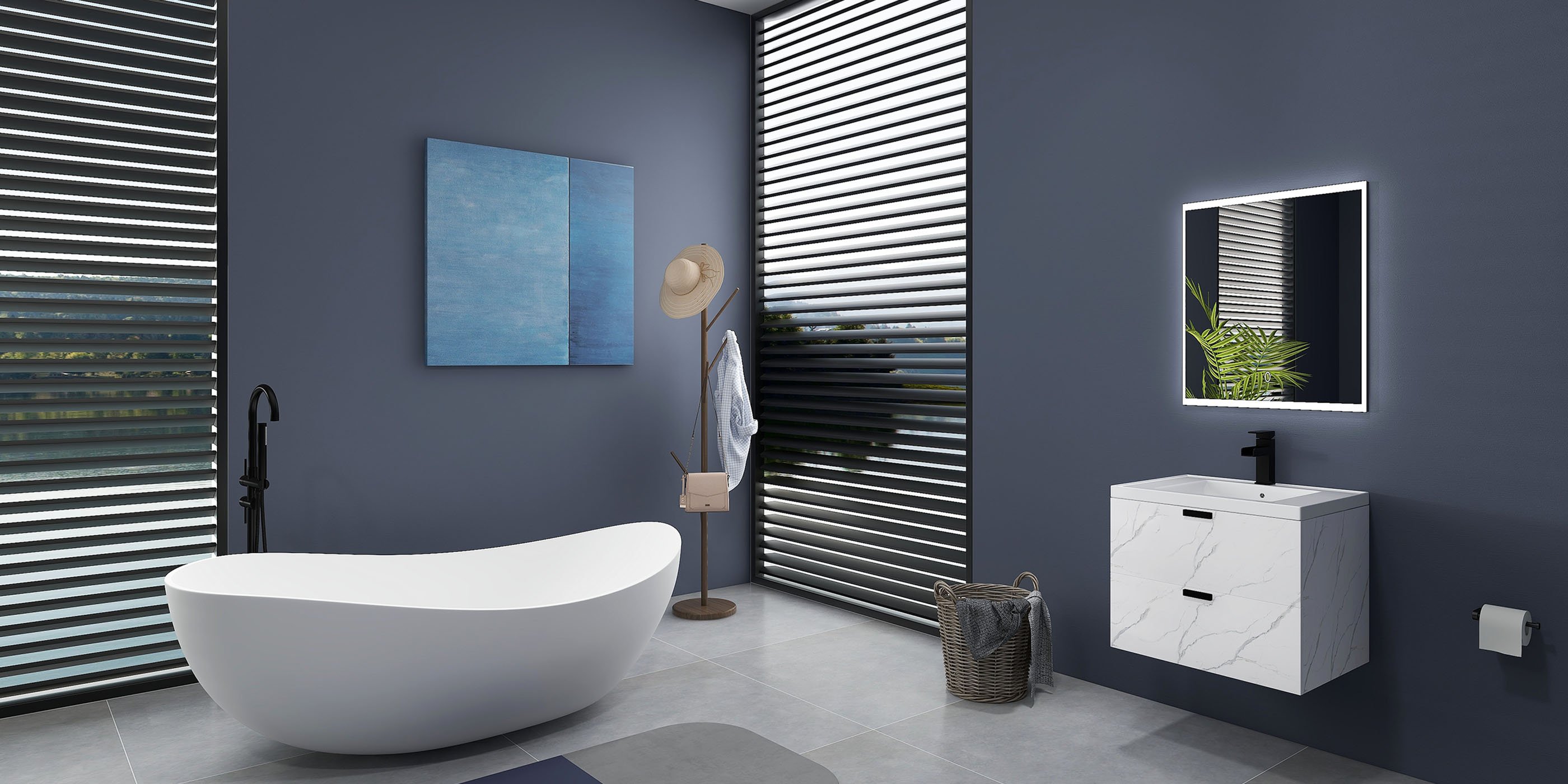 HMR 70" Modern Oval Freestanding Stone Resin Soaking Bathtub - Matte White