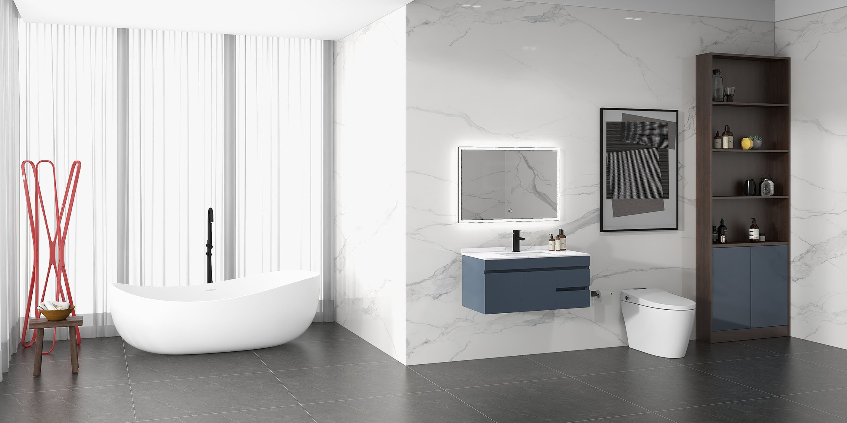 HMR 70" Modern Oval Freestanding Stone Resin Soaking Bathtub - Matte White