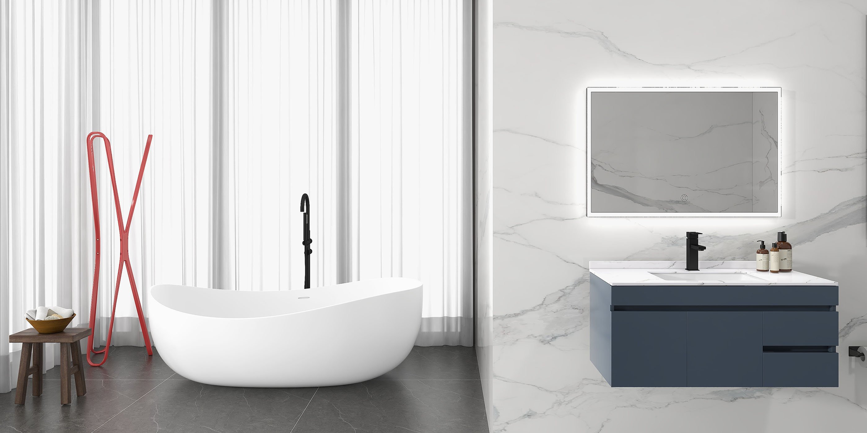 HMR 70" Modern Oval Freestanding Stone Resin Soaking Bathtub - Matte White