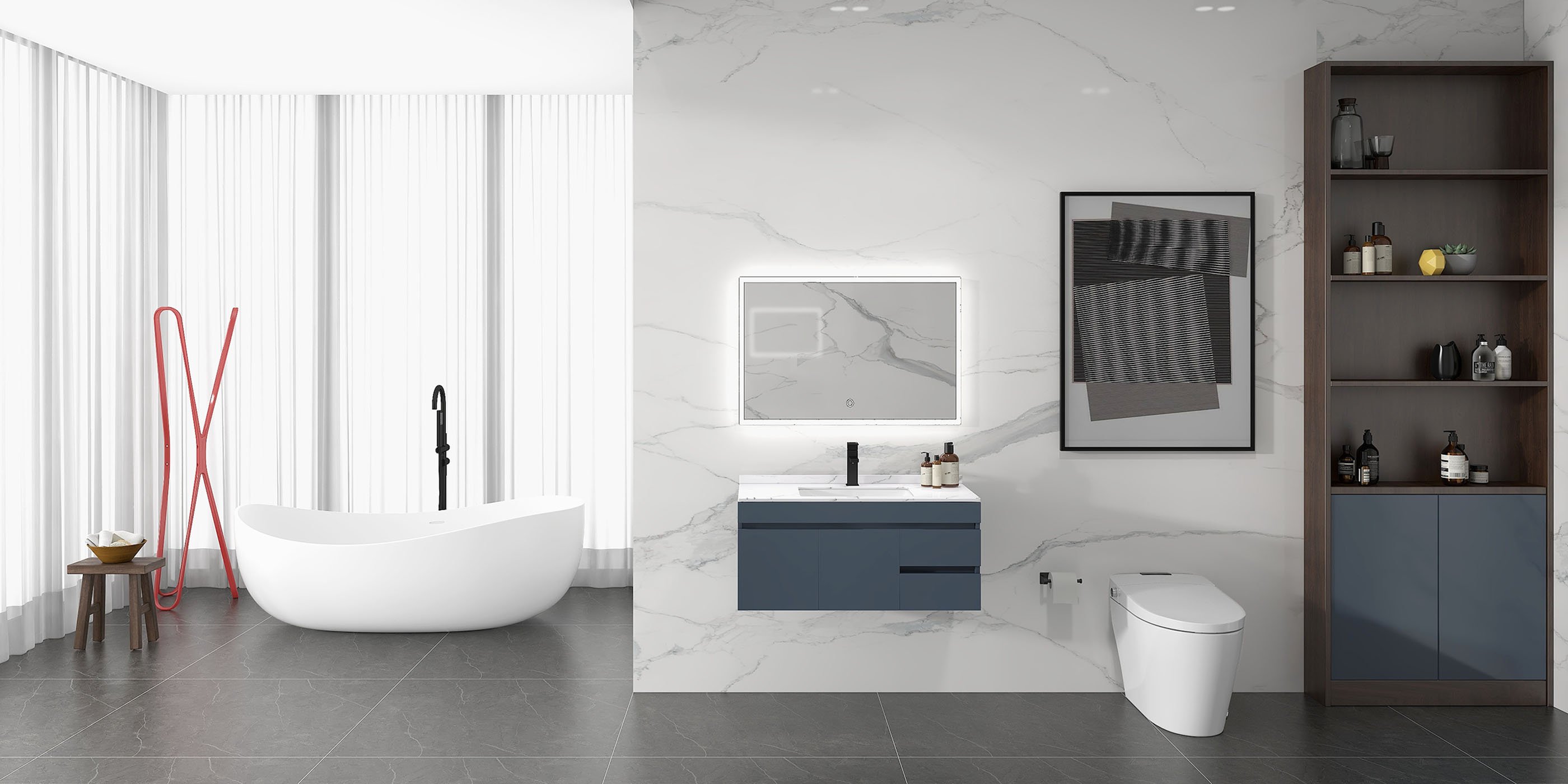 HMR 70" Modern Oval Freestanding Stone Resin Soaking Bathtub - Matte White