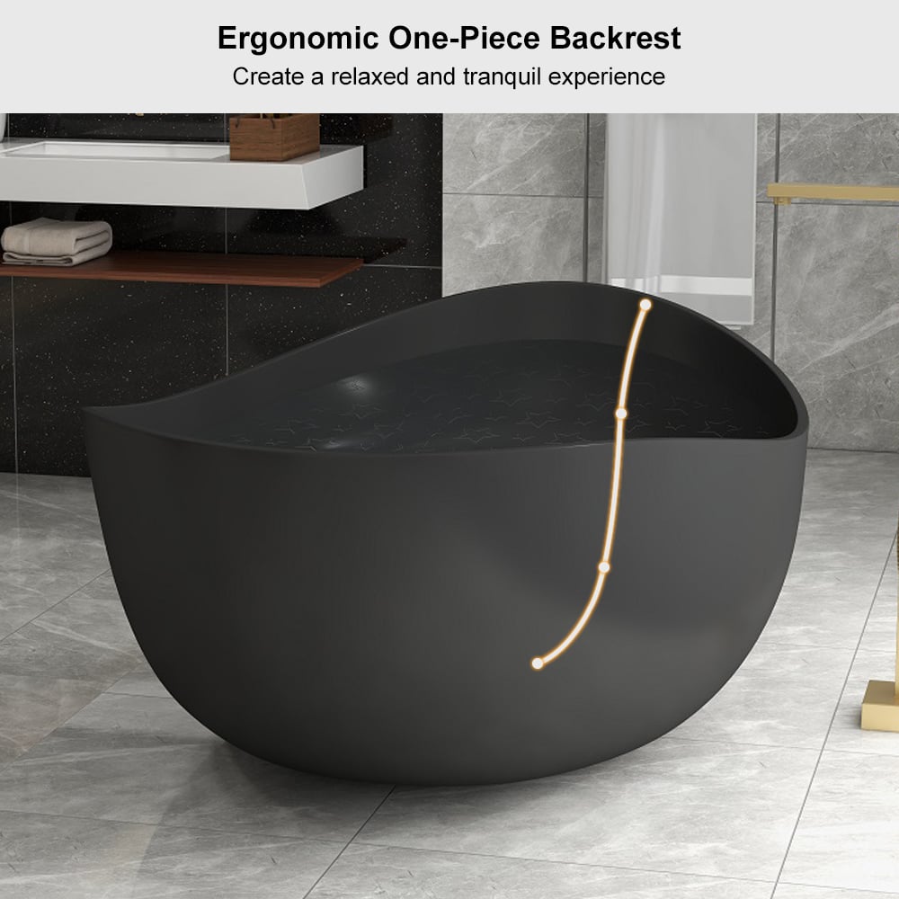HMR 70" Modern Oval Freestanding Stone Resin Soaking Bathtub - Black